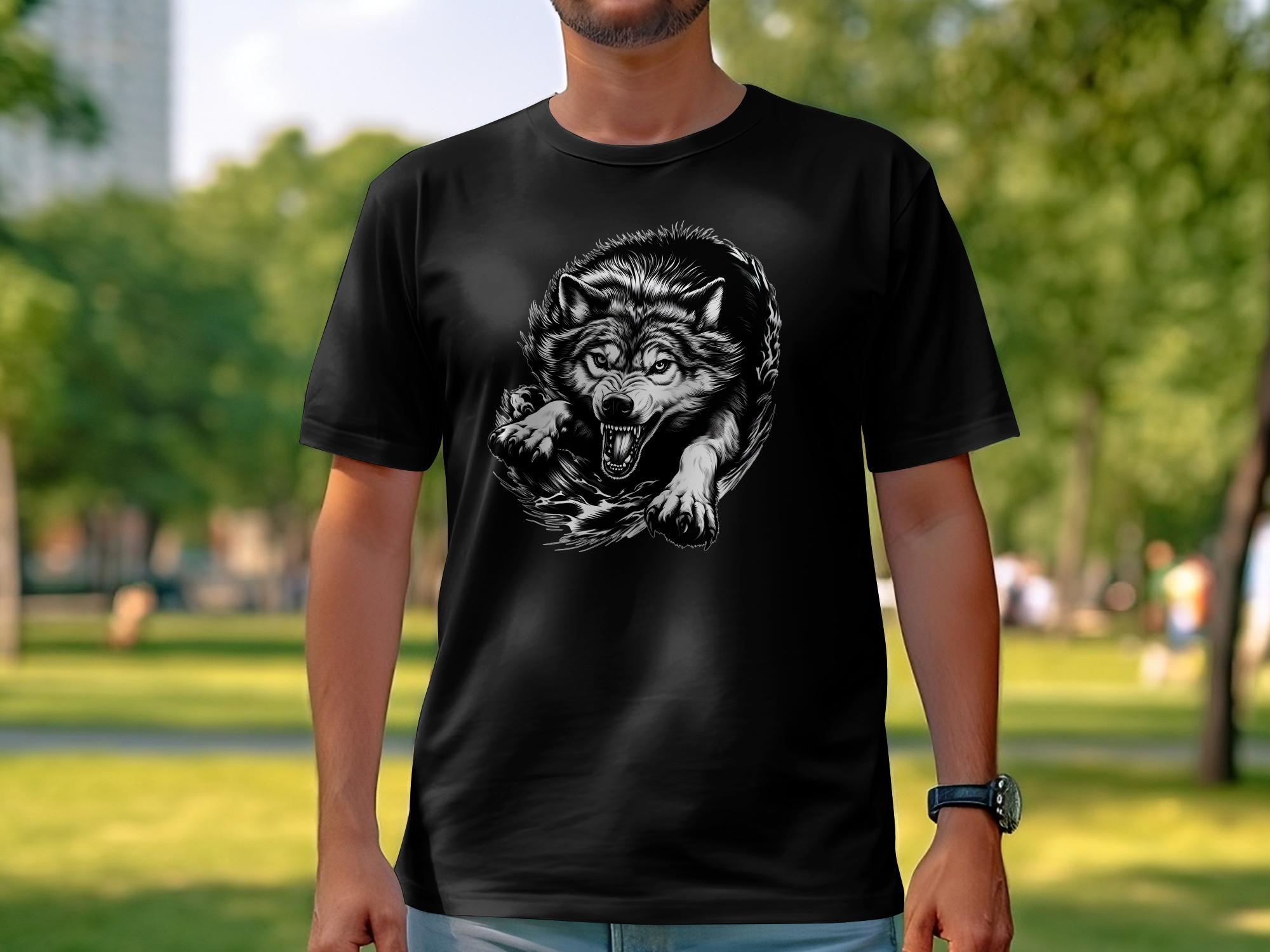 Wolf Tribal - Black White Gildan T-Shirt Realistic Animal Talisman Unisex Tee Graphic Design