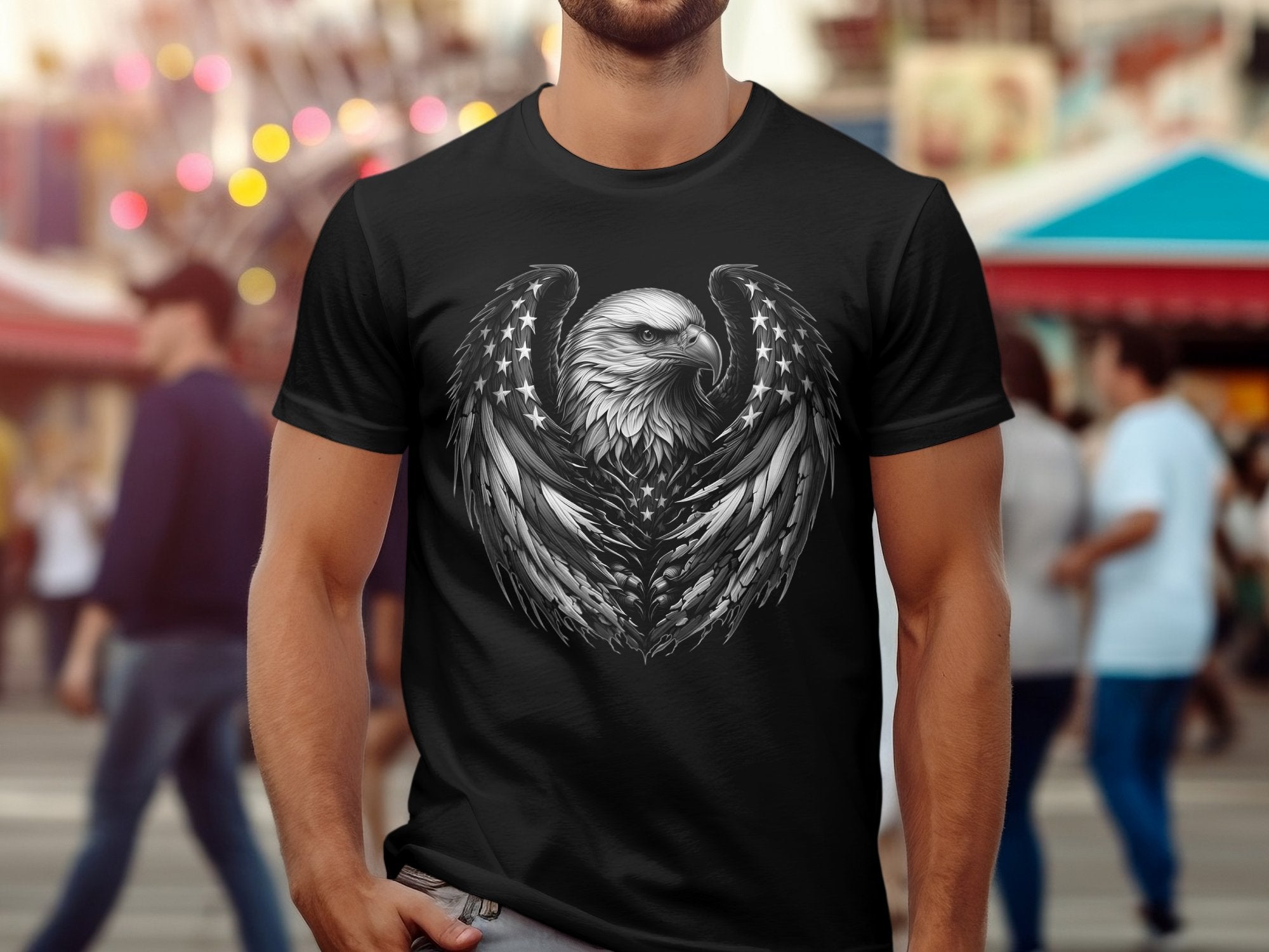 Eagle Patriot - Coloured Gildan T-Shirt Realistic Animal Talisman Unisex Tee Graphic Design