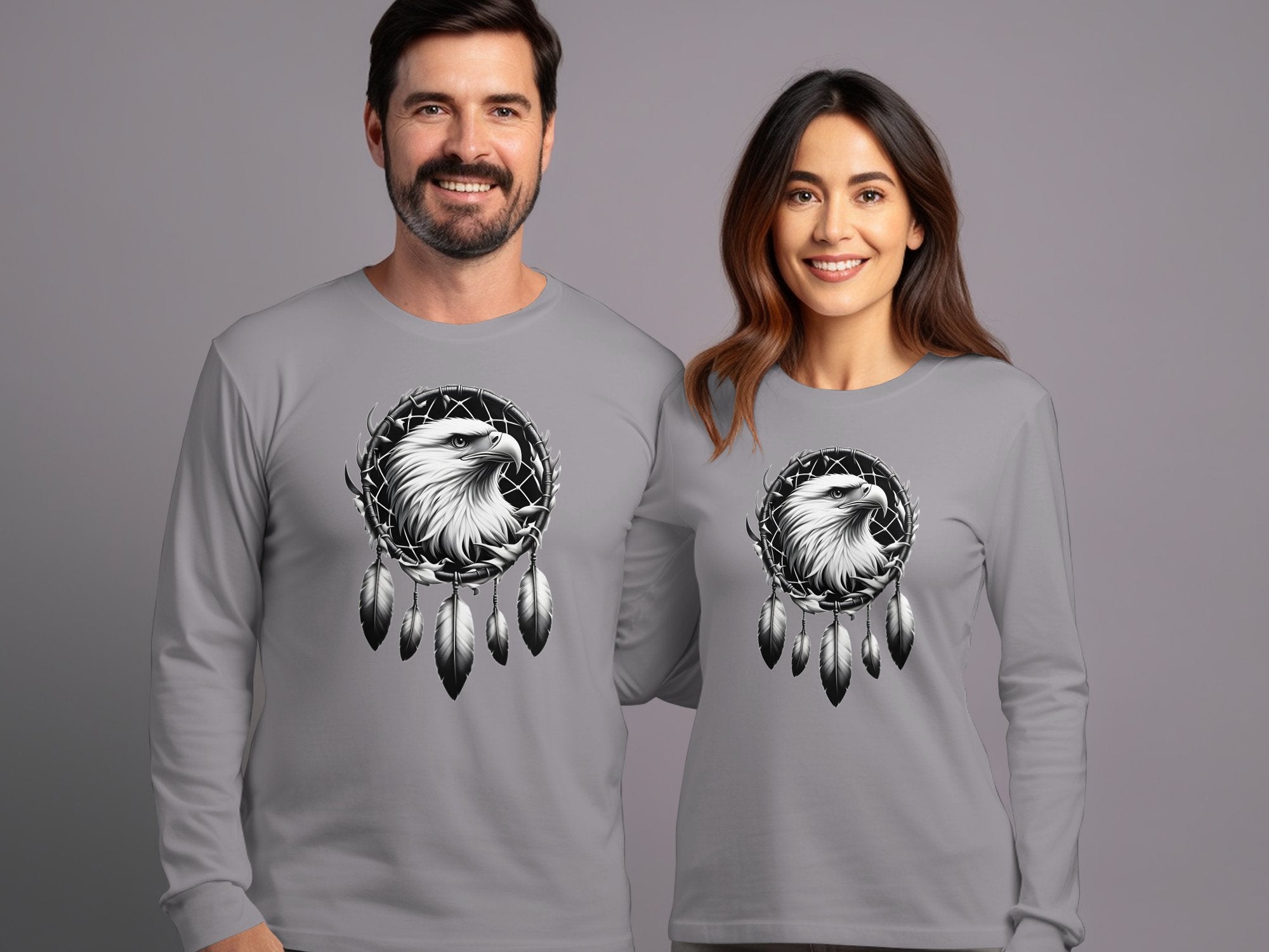 Dreamcatcher Eagle - Coloured Gildan Long Sleeve Realistic Native American Talisman Unisex Mythology Tee Graphic Design