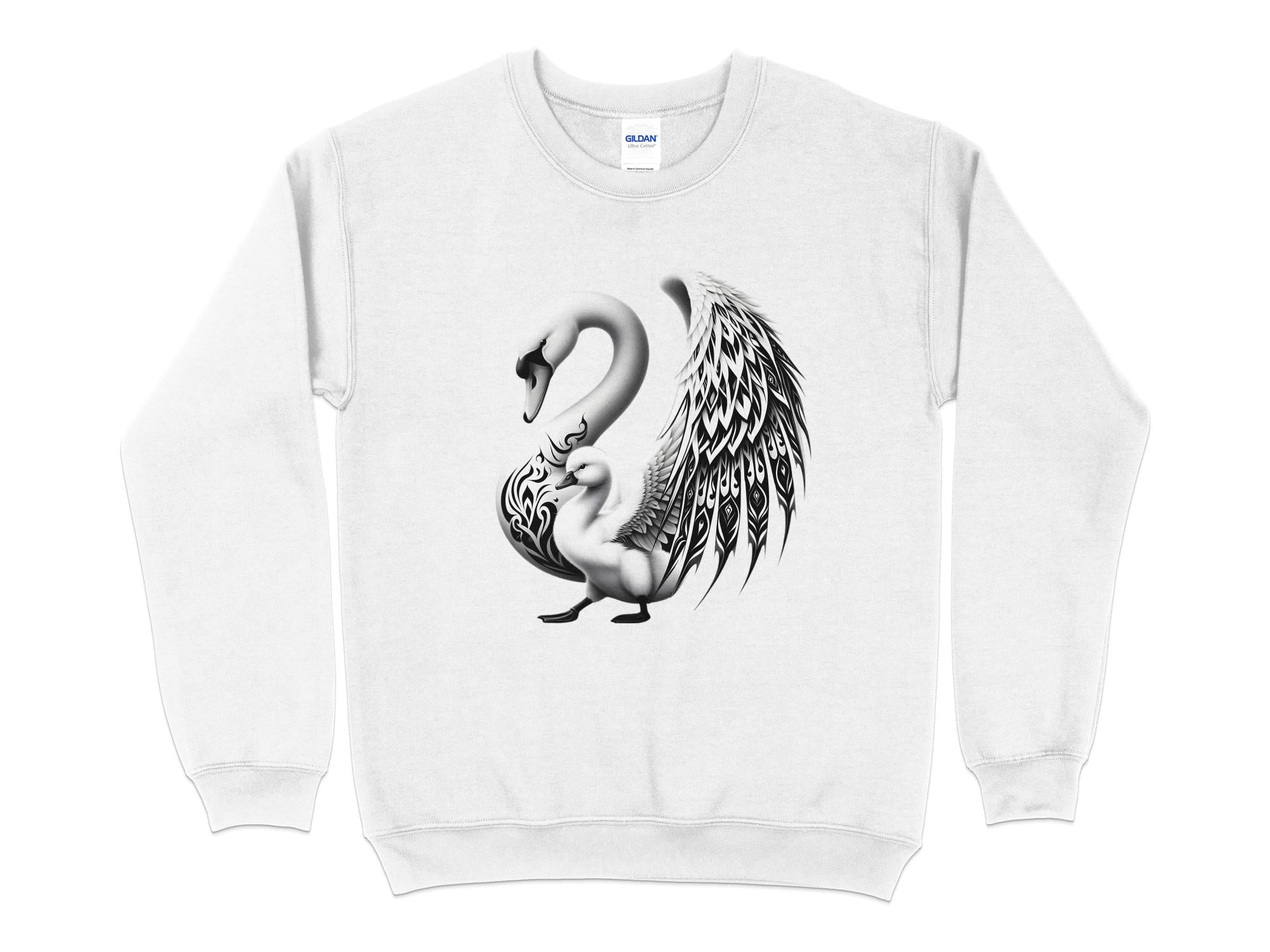 Swan & Cygnet- Black White Gildan Sweatshirt Realistic Family Talisman Unisex Tee Graphic Design