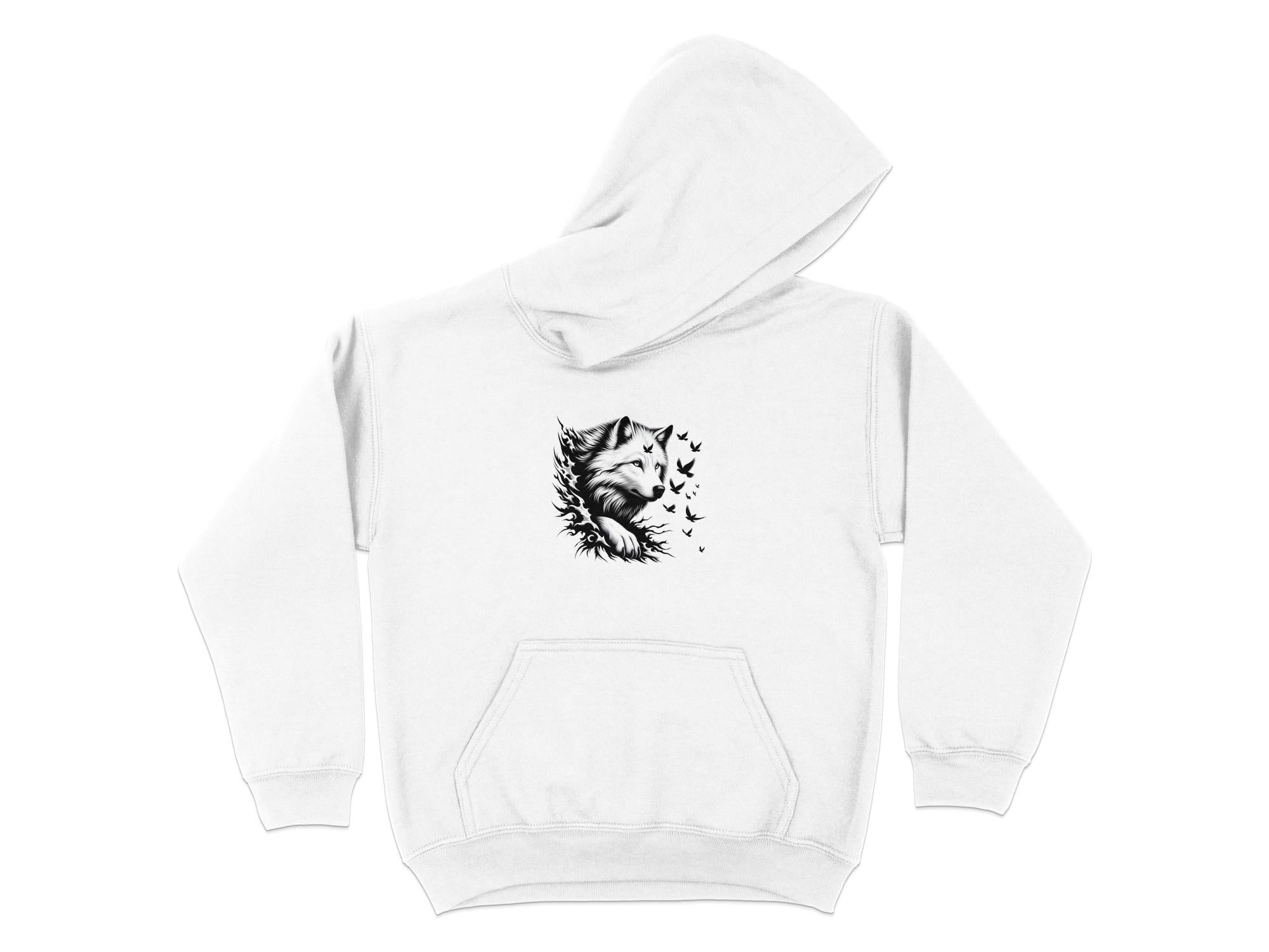 Wolf x Doves - Black White Gildan Hoodie Realistic Animal Talisman Unisex Tee Graphic Design