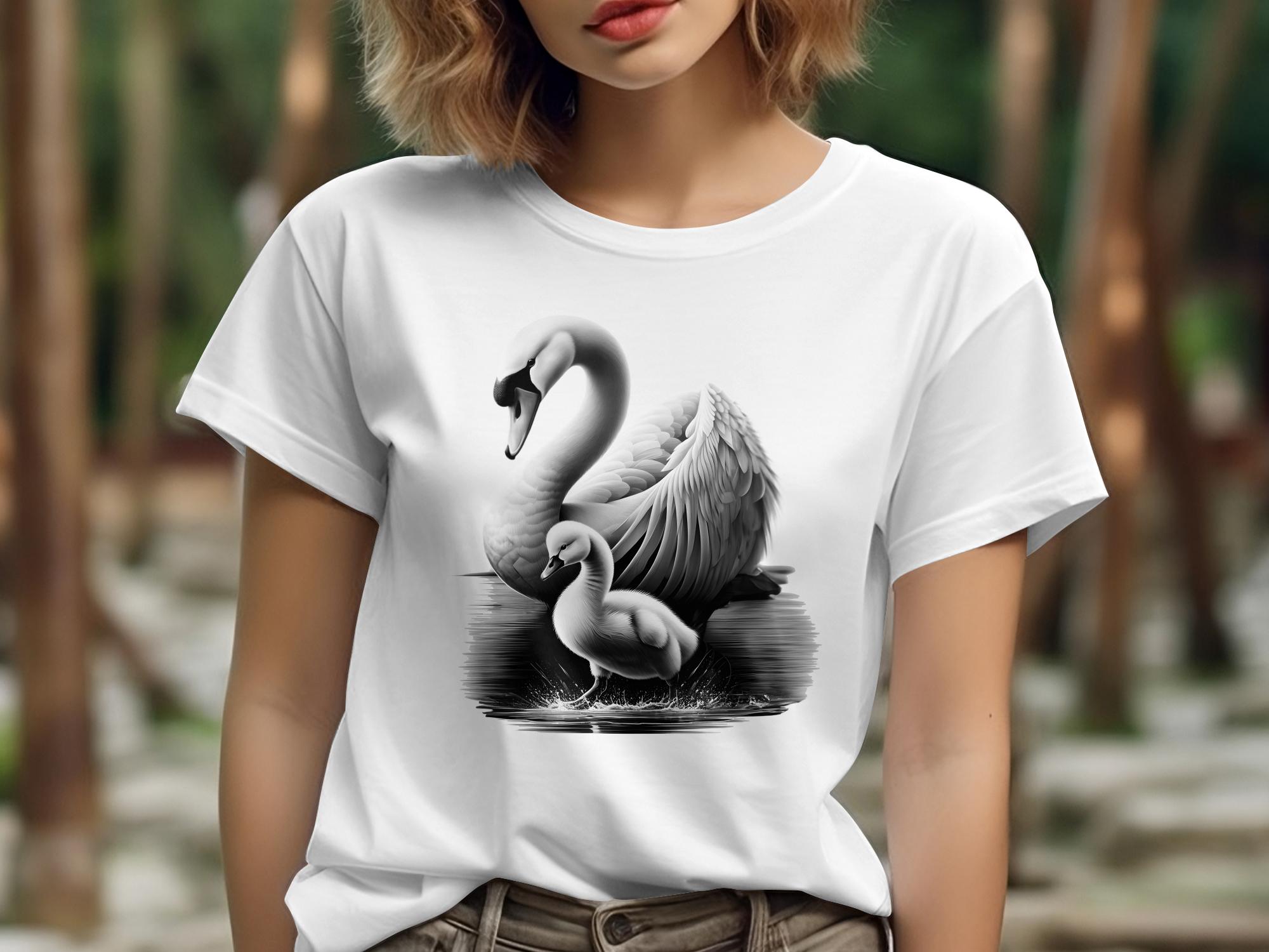 Swan & Cygnet- Black White Gildan T-Shirt Realistic Family Talisman Unisex Tee Graphic Design