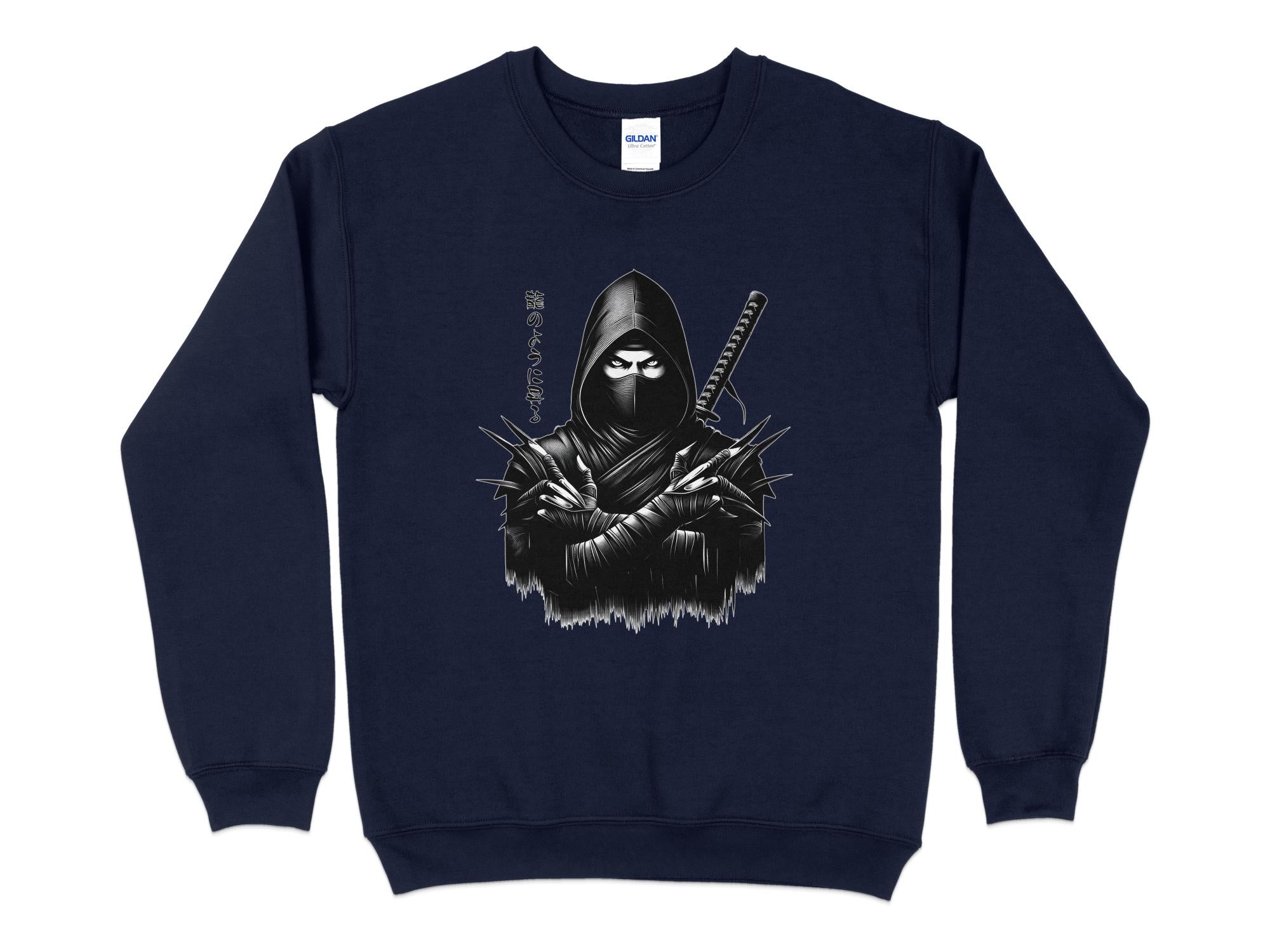 Samurai Ninja - Coloured Gildan Sweatshirt Japanese Talisman Unisex Cultural Symbolic Graphic Design