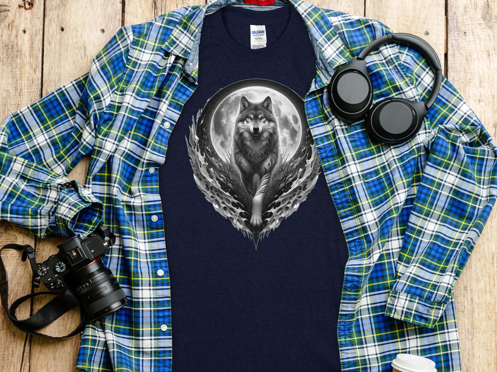 Moon Wolf - Coloured Gildan T-Shirt Realistic Animal Talisman Unisex Mythology Tee Graphic Design