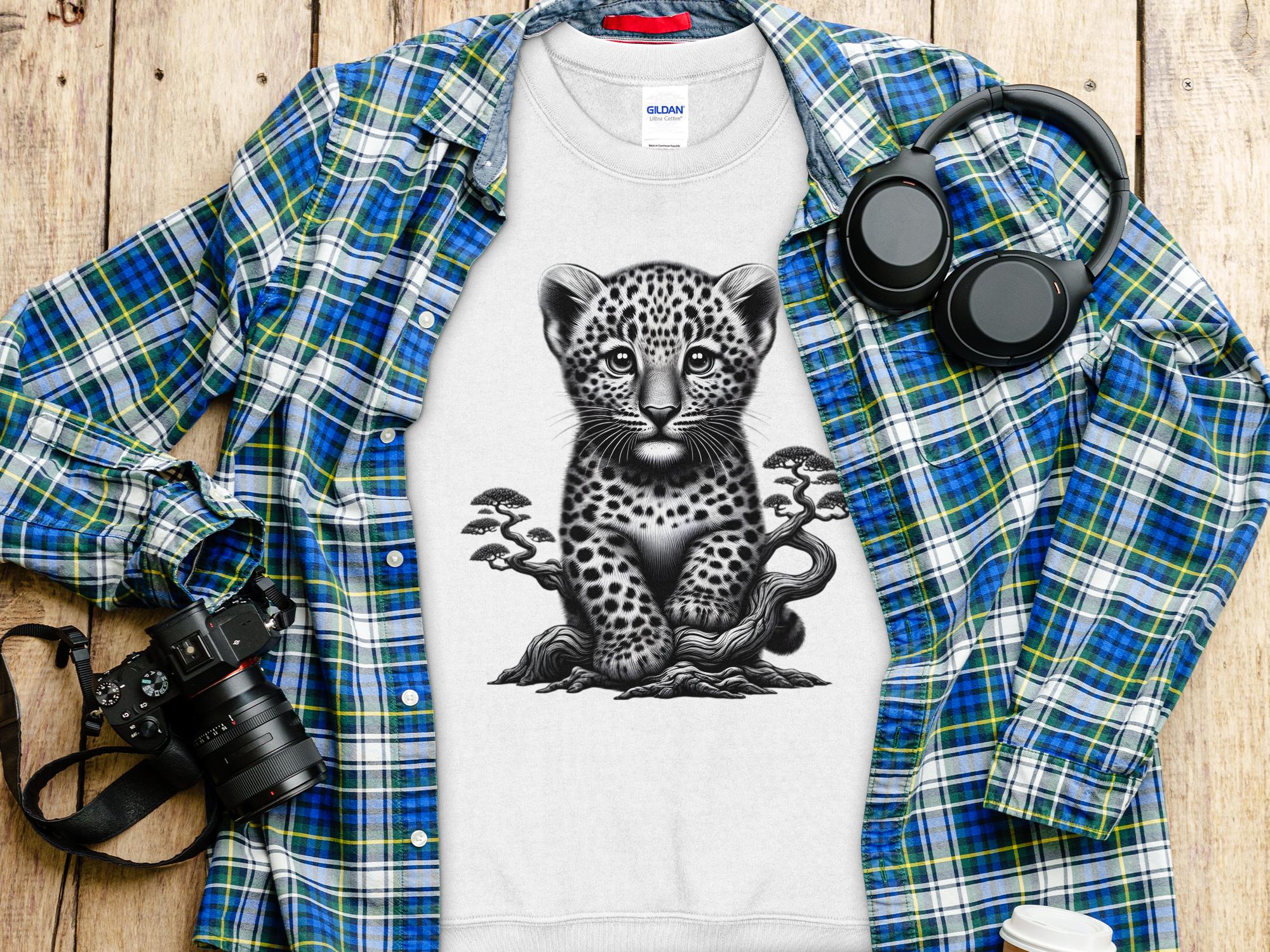 Leopard Bonsai - Coloured Gildan Sweatshirt Realistic Animal Talisman Unisex Cute Tee Graphic Design