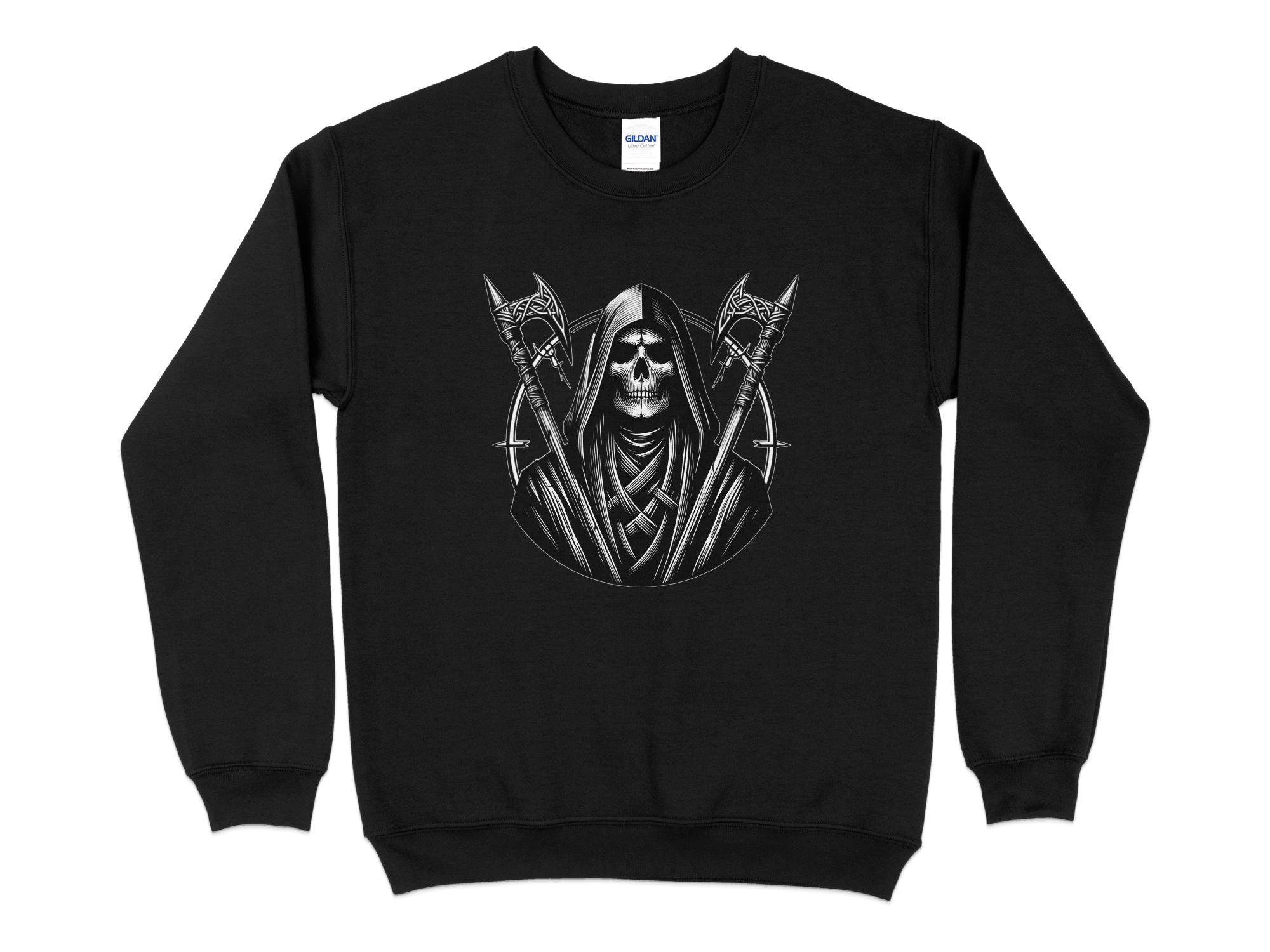 Grim Reaper - Black White Gildan Sweatshirt Commemorative Talisman Unisex Tee Graphic Design