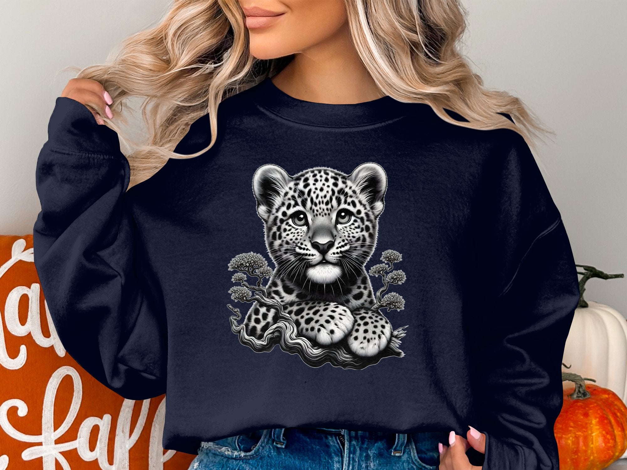 Leopard Bonsai - Coloured Gildan Sweatshirt Realistic Animal Talisman Unisex Cute Tee Graphic Design