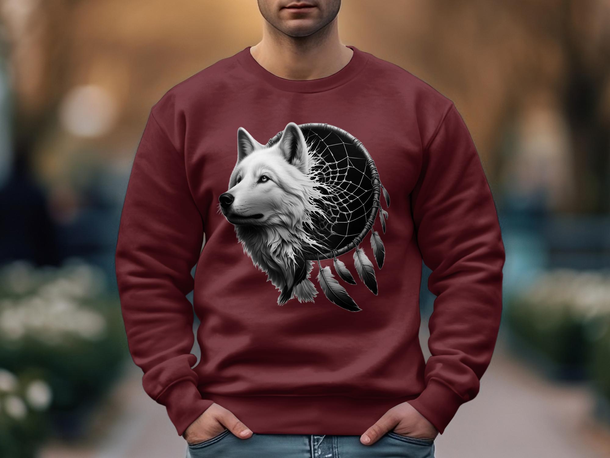 Dreamcatcher Wolf - Coloured Gildan Sweatshirt Realistic Native American Talisman Unisex Mythology Tee Graphic Design