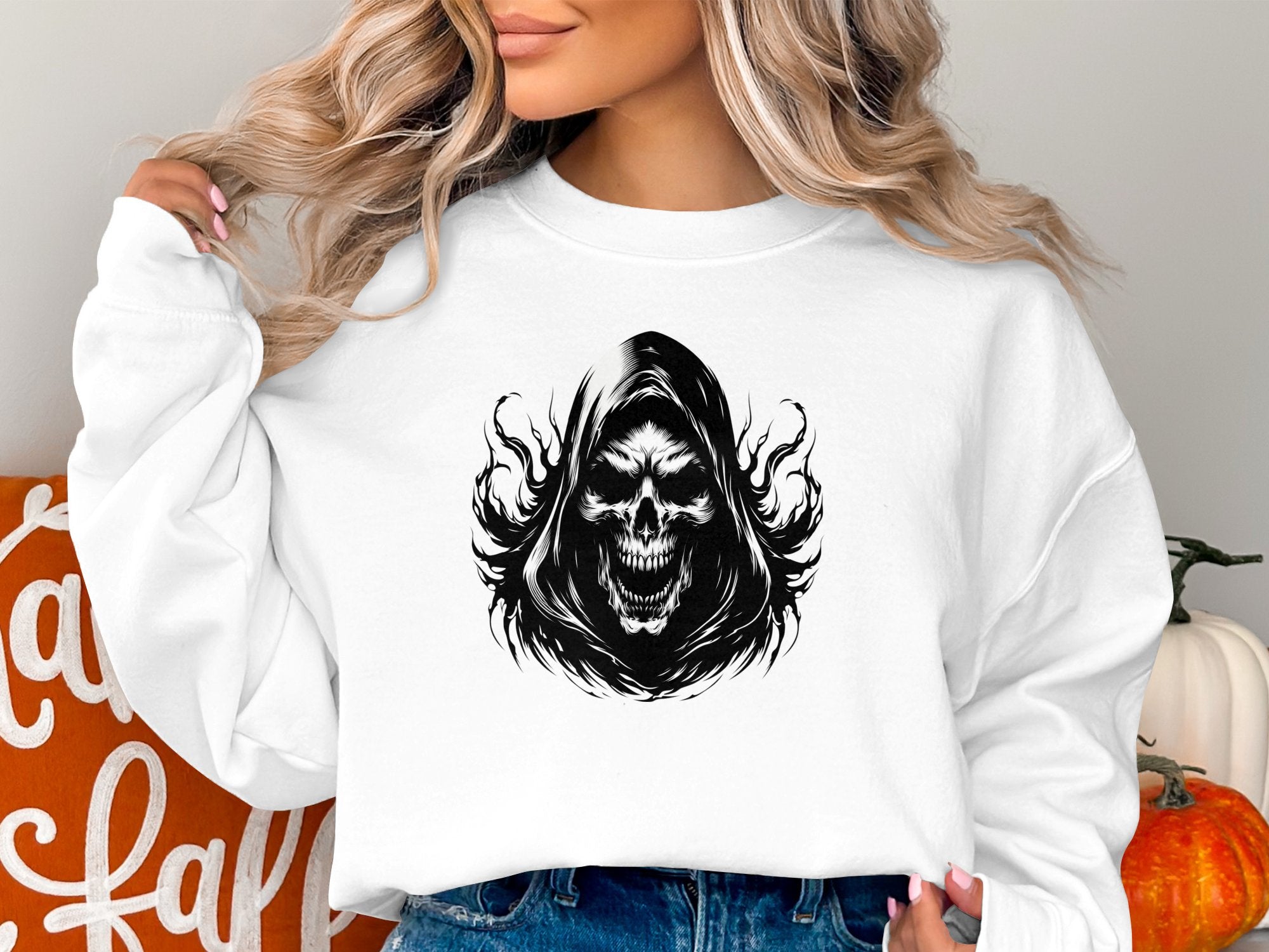 Grim Reaper - Black White Gildan Sweatshirt Commemorative Talisman Unisex Tee Graphic Design