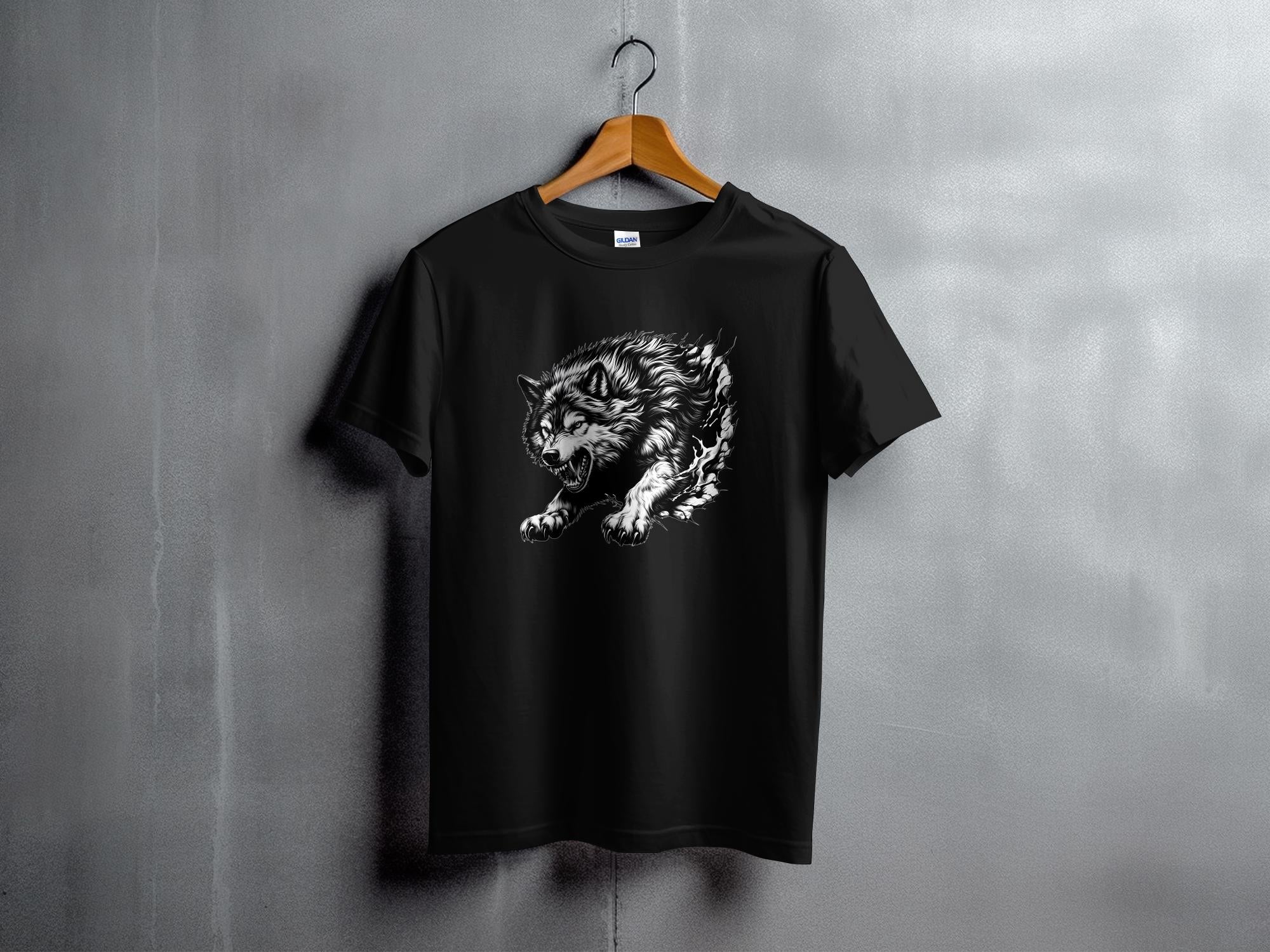 Wolf Tribal - Black White Gildan Kids T-Shirt Realistic Animal Talisman Unisex Tee Graphic Design