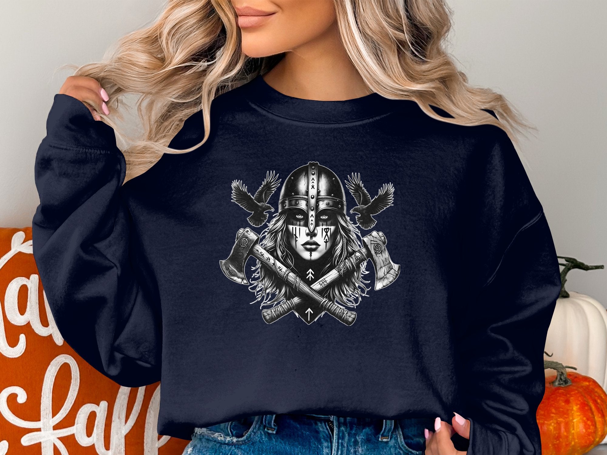 Viking Shield Maiden - Coloured Gildan Sweatshirt Realistic Norse Talisman Men Women Unisex Valhalla Tee Graphic Design