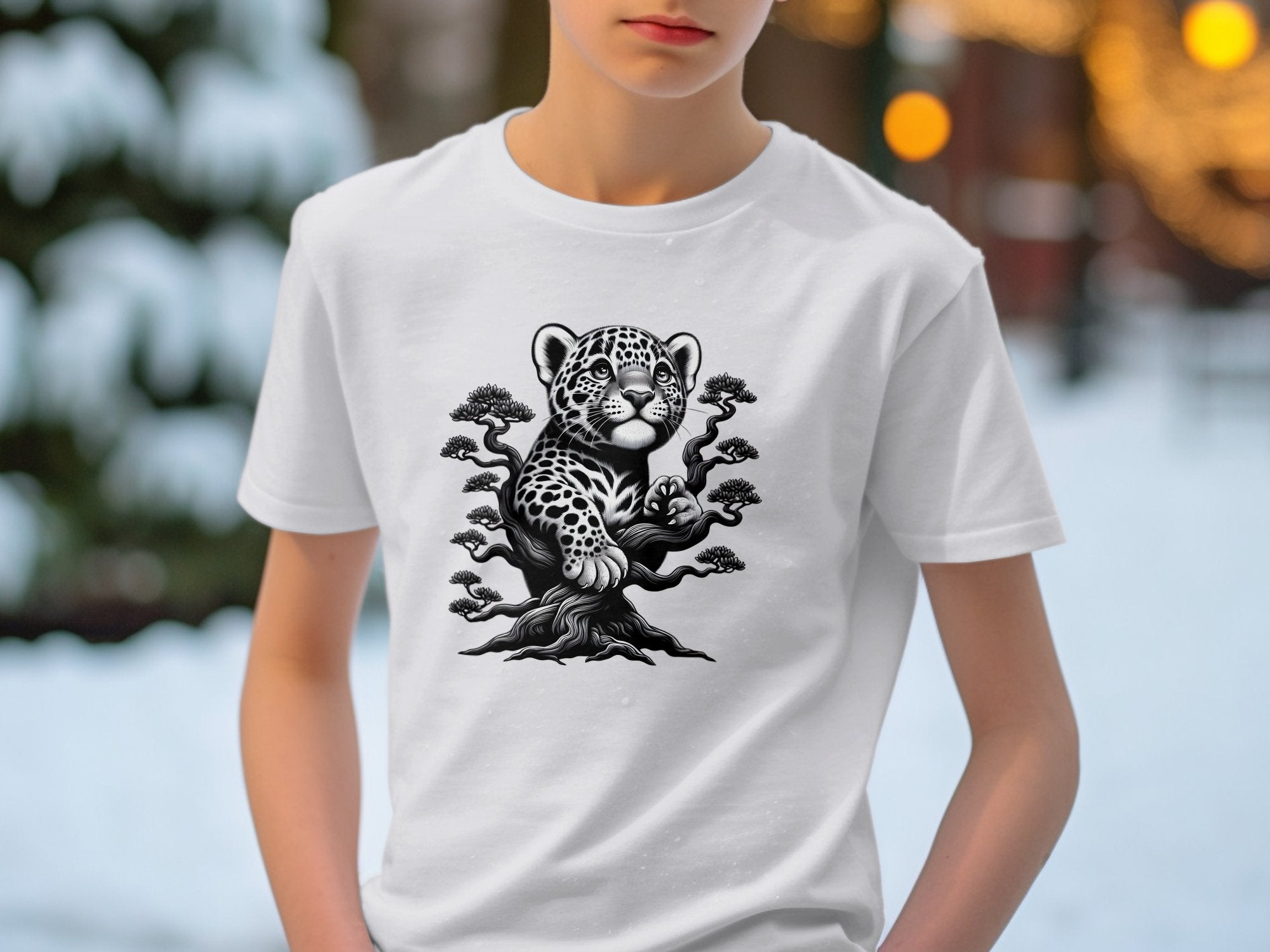 Leopard Bonsai - Coloured Gildan Kids T-Shirt Realistic Animal Talisman Unisex Cute Tee Graphic Design