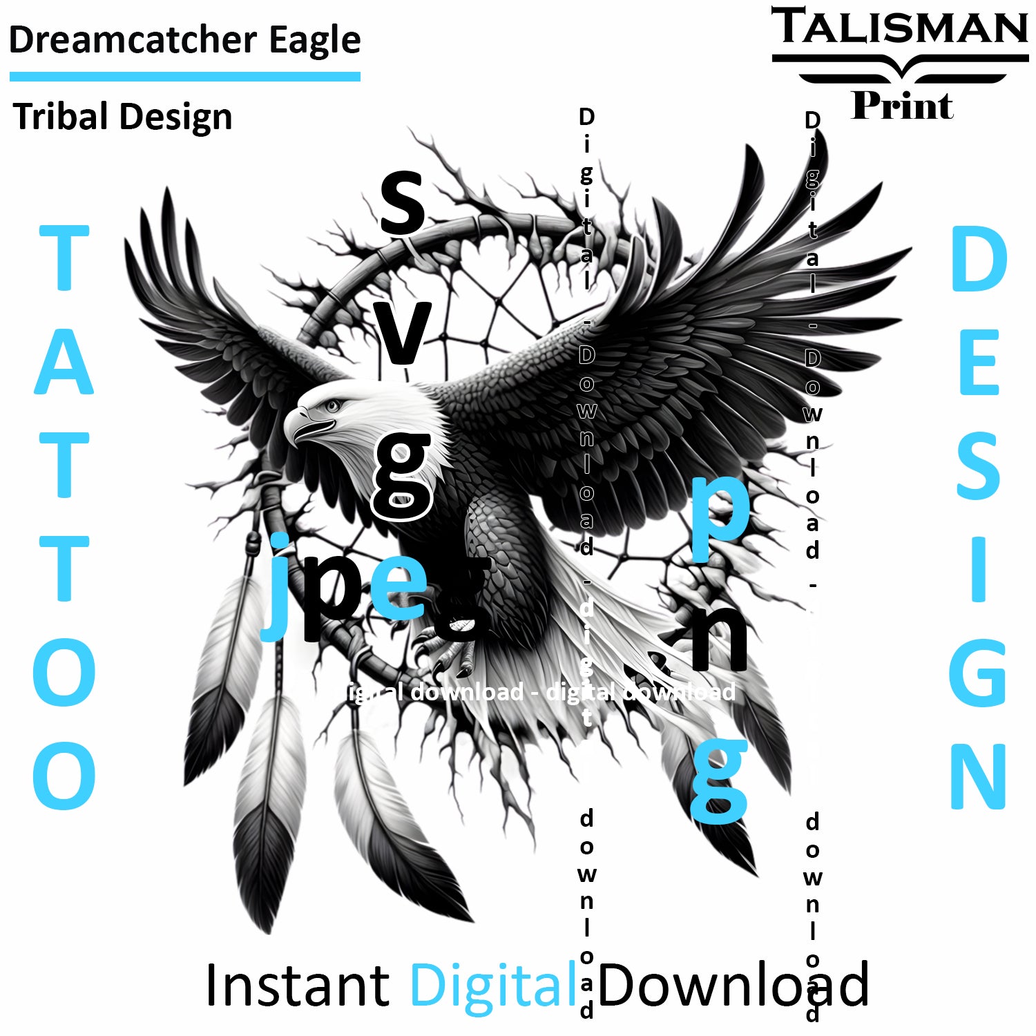 Dreamcatcher Eagle - Digital Art | PNG, JPEG & SVG | Instant Download for Apparel, Décor and Wall Art