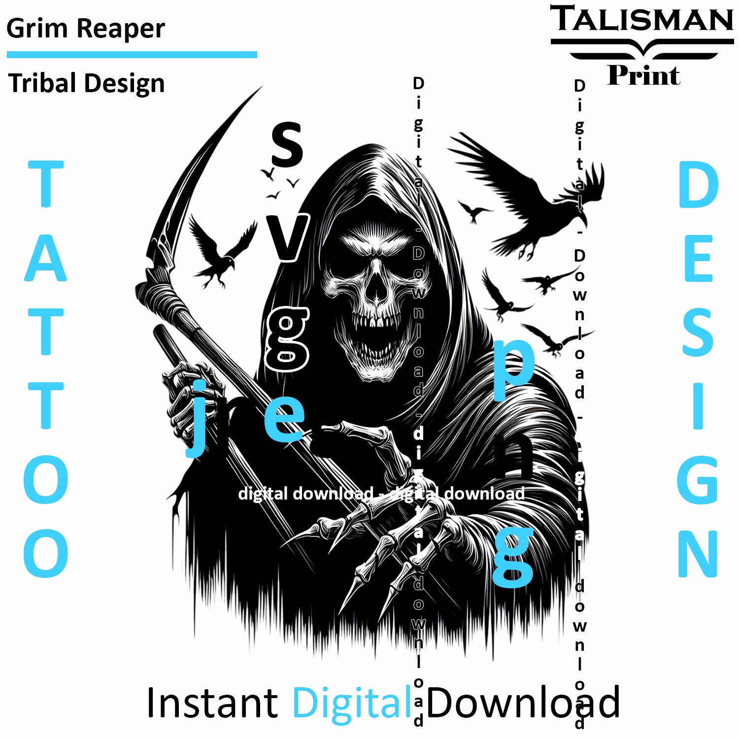 Grim Reaper - Digital Art | PNG, JPEG & SVG | Instant Download for Apparel, Décor and Wall Art