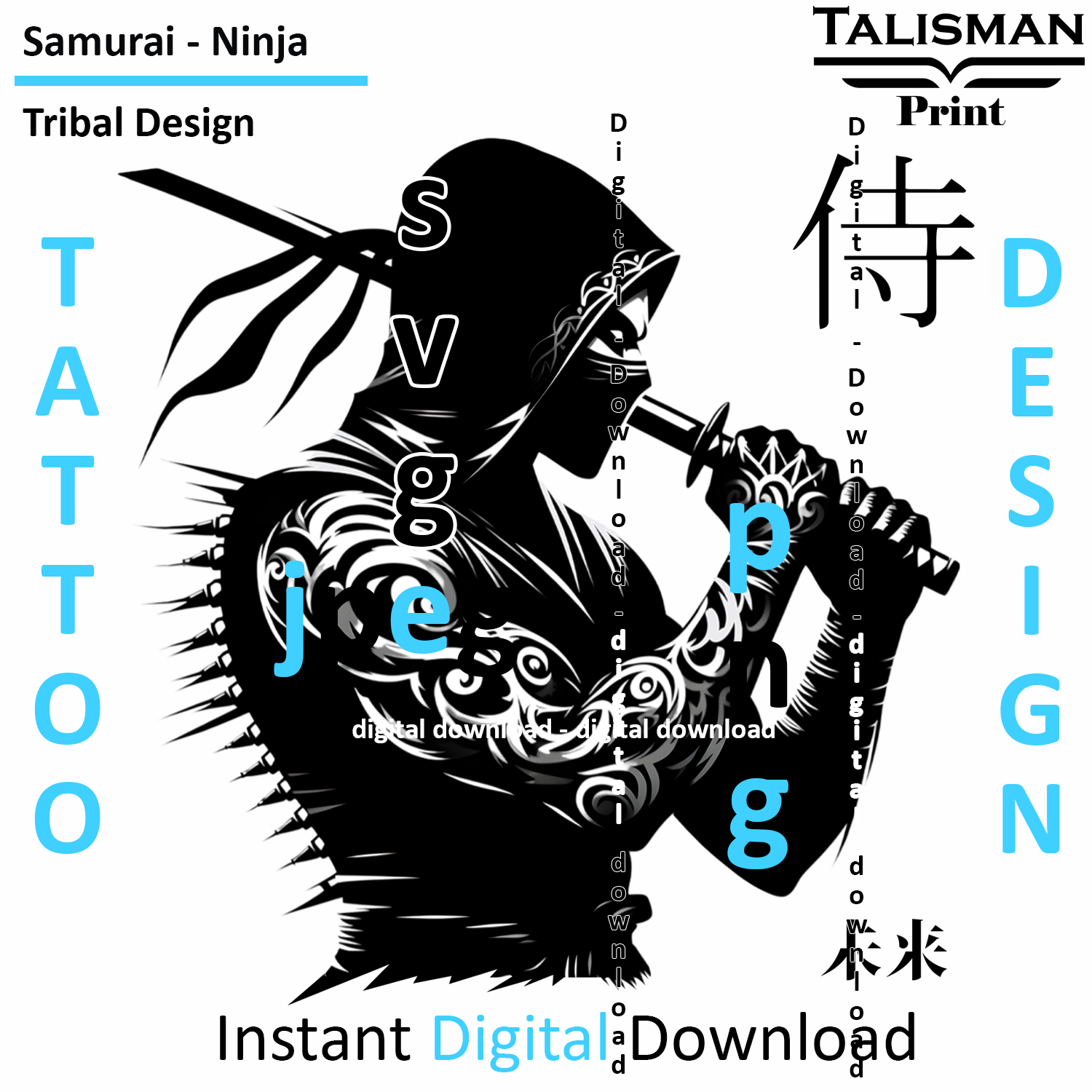 Samurai Ninja - Digital Art | PNG, JPEG & SVG | Instant Download for Apparel, Décor and Wall Art