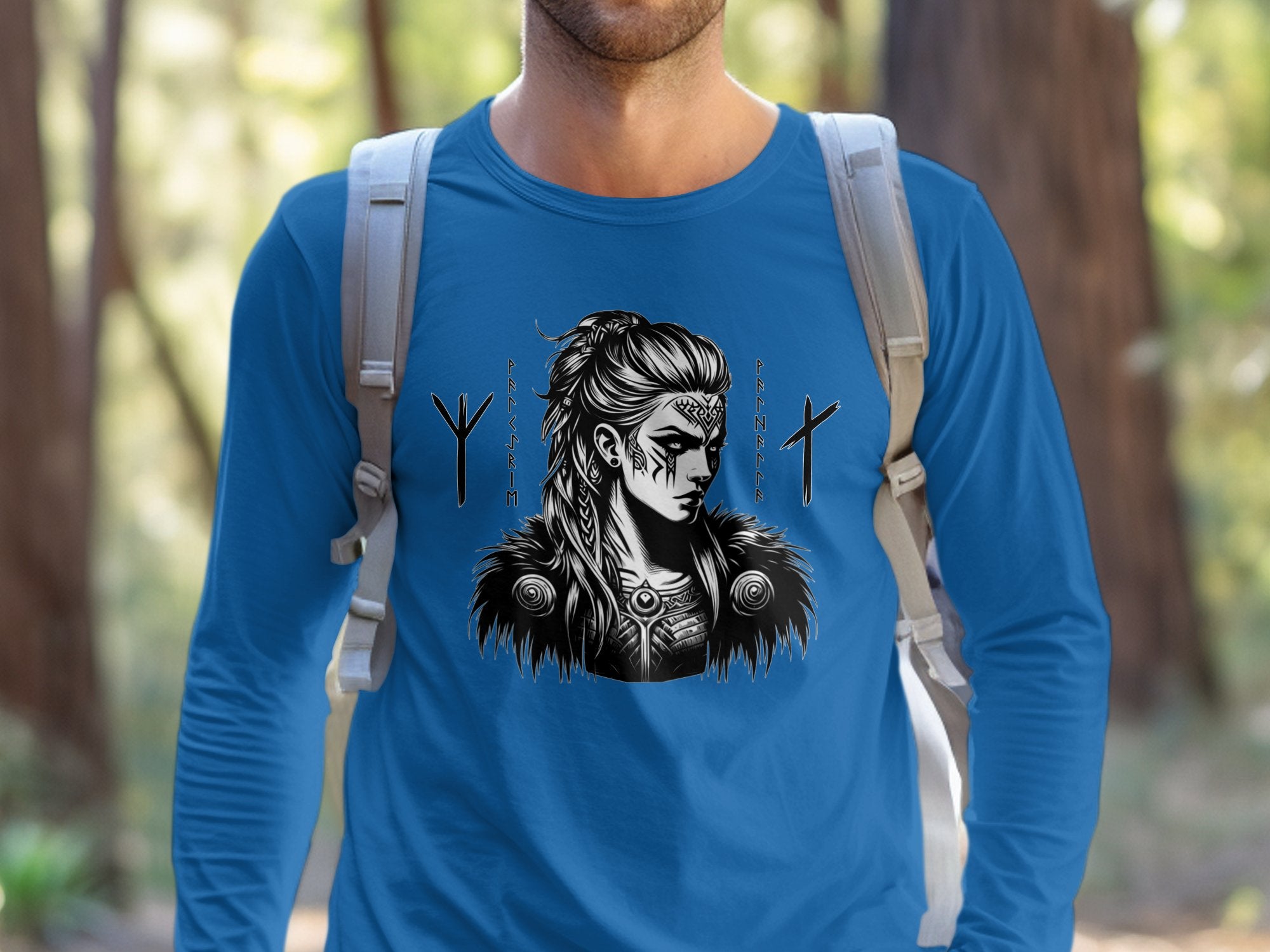 Viking Shield Maiden - Coloured Gildan Long Sleeve Realistic Norse Talisman Men Women Unisex Valhalla Tee Graphic Design