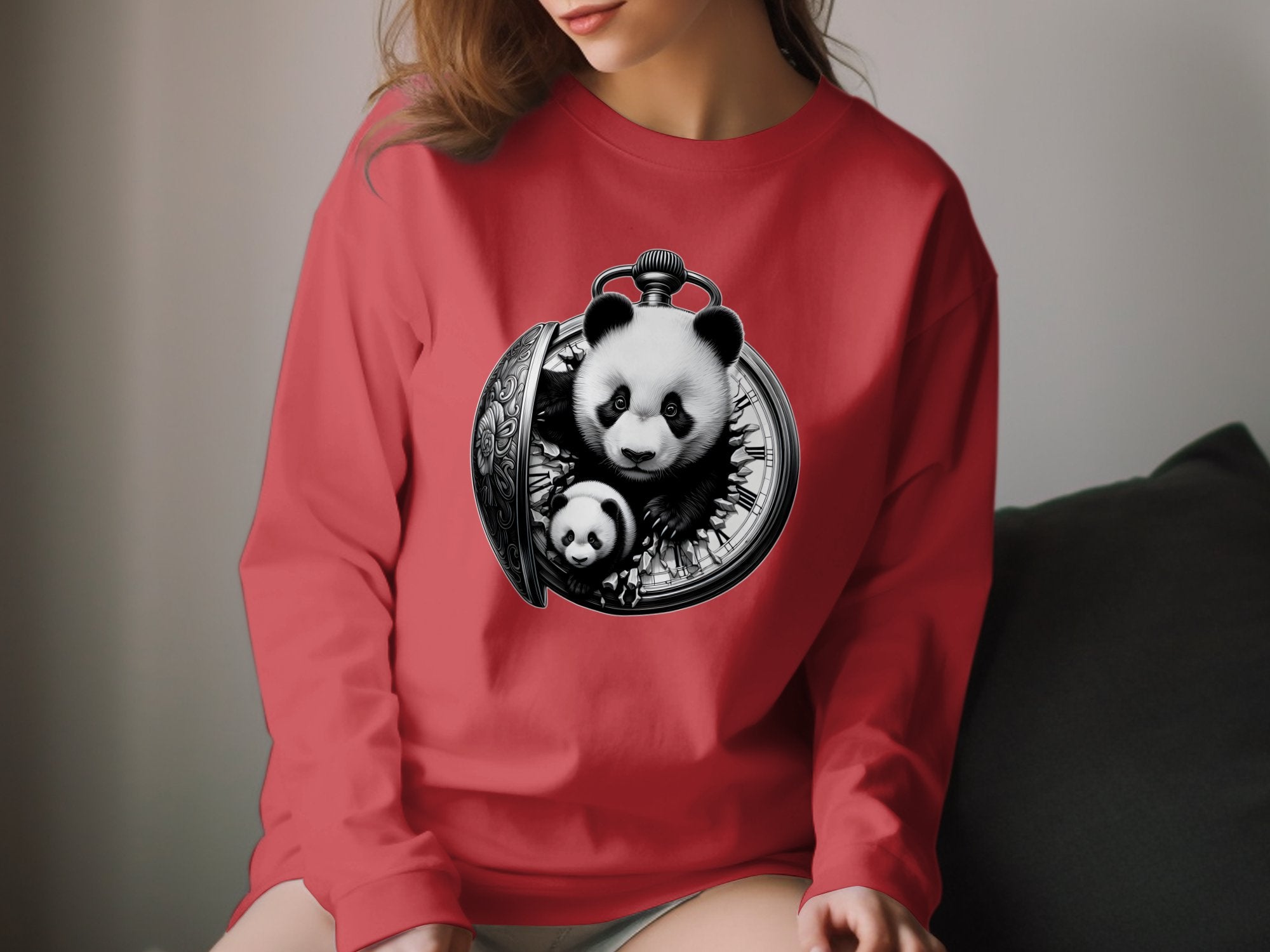 Panda - Coloured Gildan Long Sleeve Realistic Animal Talisman Unisex Cute Tee Graphic Design