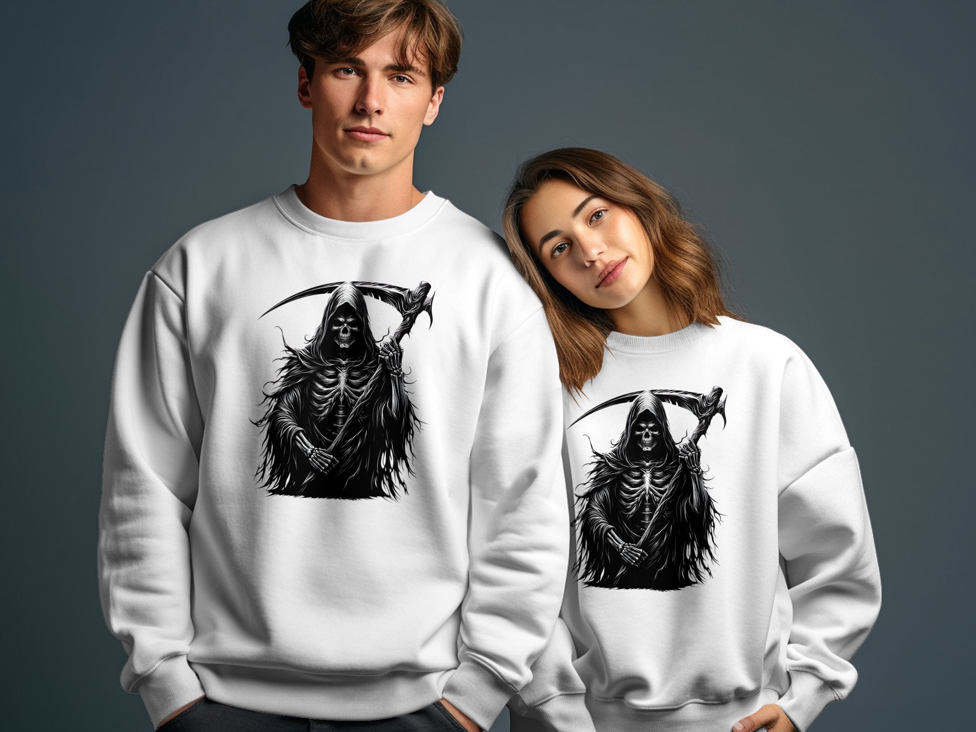 Grim Reaper - Black White Gildan Sweatshirt Commemorative Talisman Unisex Tee Graphic Design