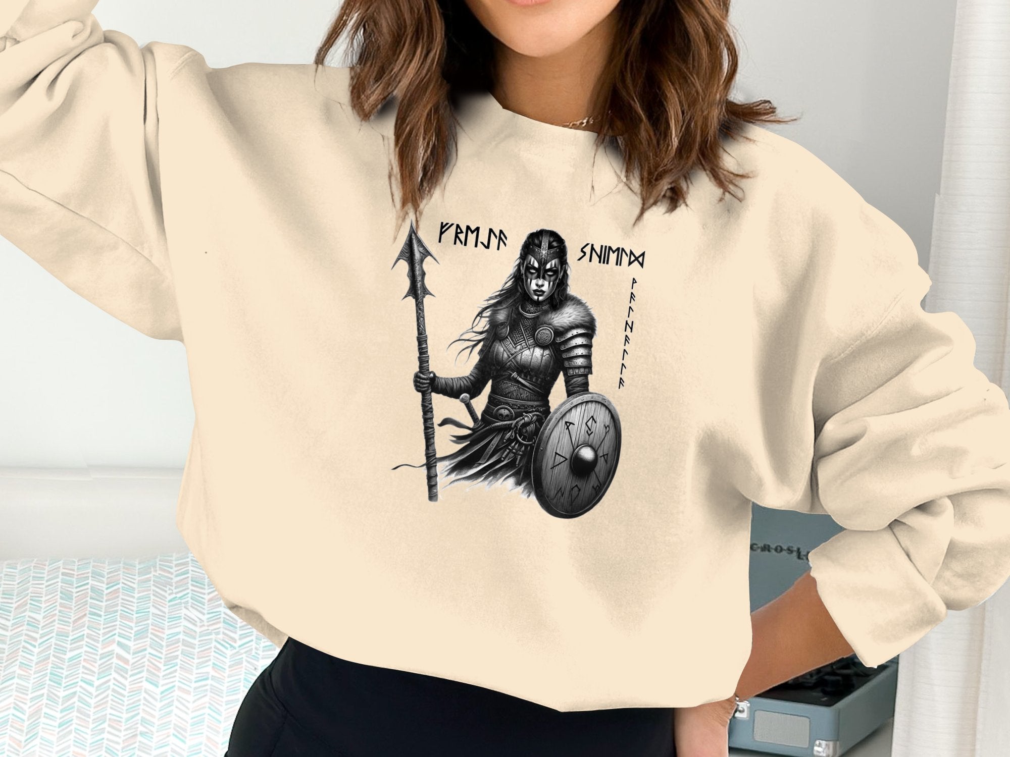 Viking Shield Maiden - Coloured Gildan Sweatshirt Realistic Norse Talisman Men Women Unisex Valhalla Tee Graphic Design