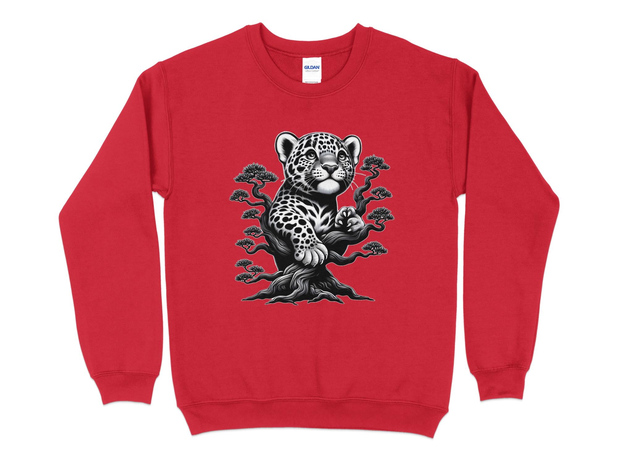 Leopard Bonsai - Coloured Gildan Sweatshirt Realistic Animal Talisman Unisex Cute Tee Graphic Design