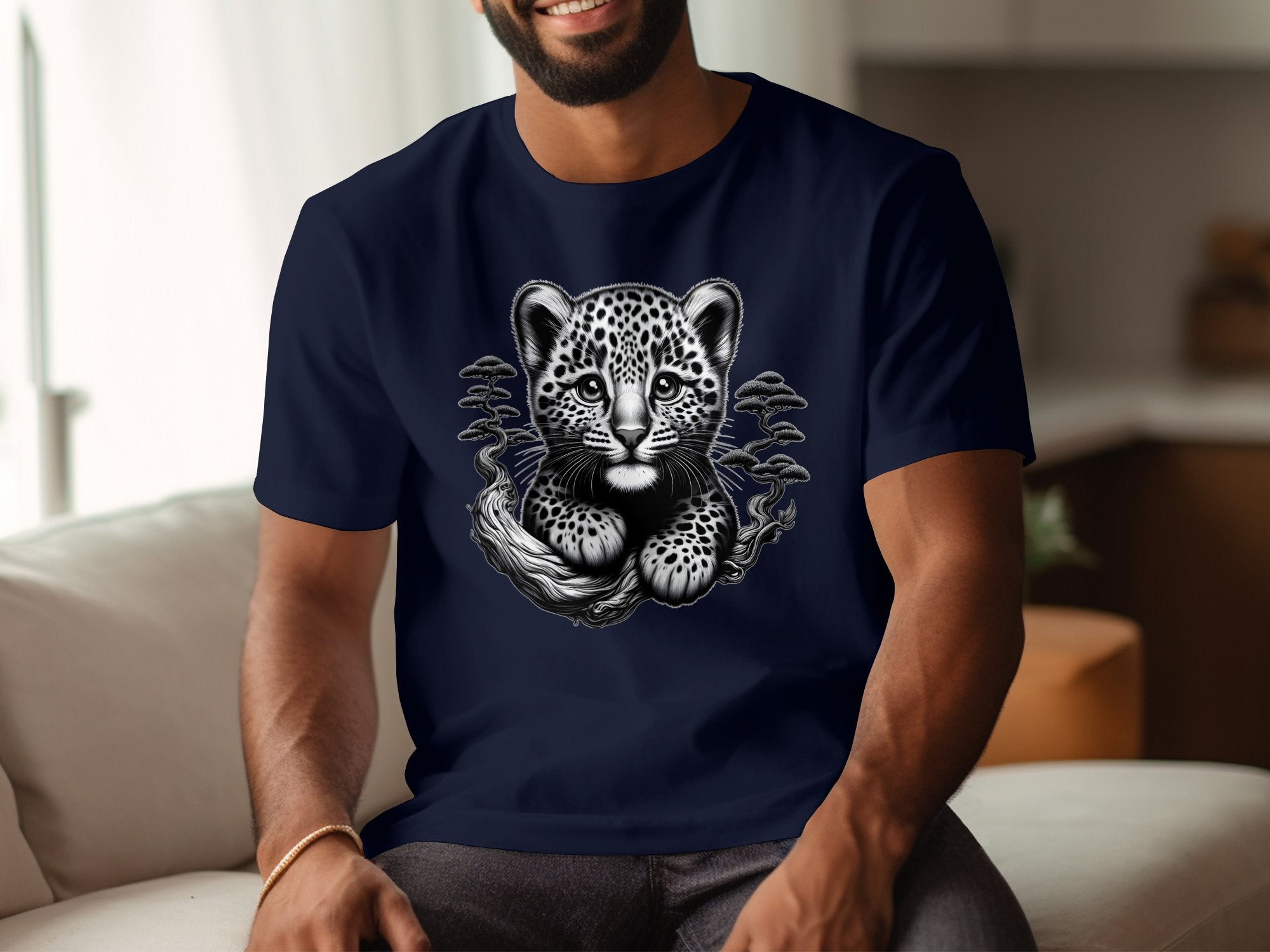 Leopard Bonsai - Coloured Gildan T-Shirt Realistic Animal Talisman Unisex Cute Tee Graphic Design