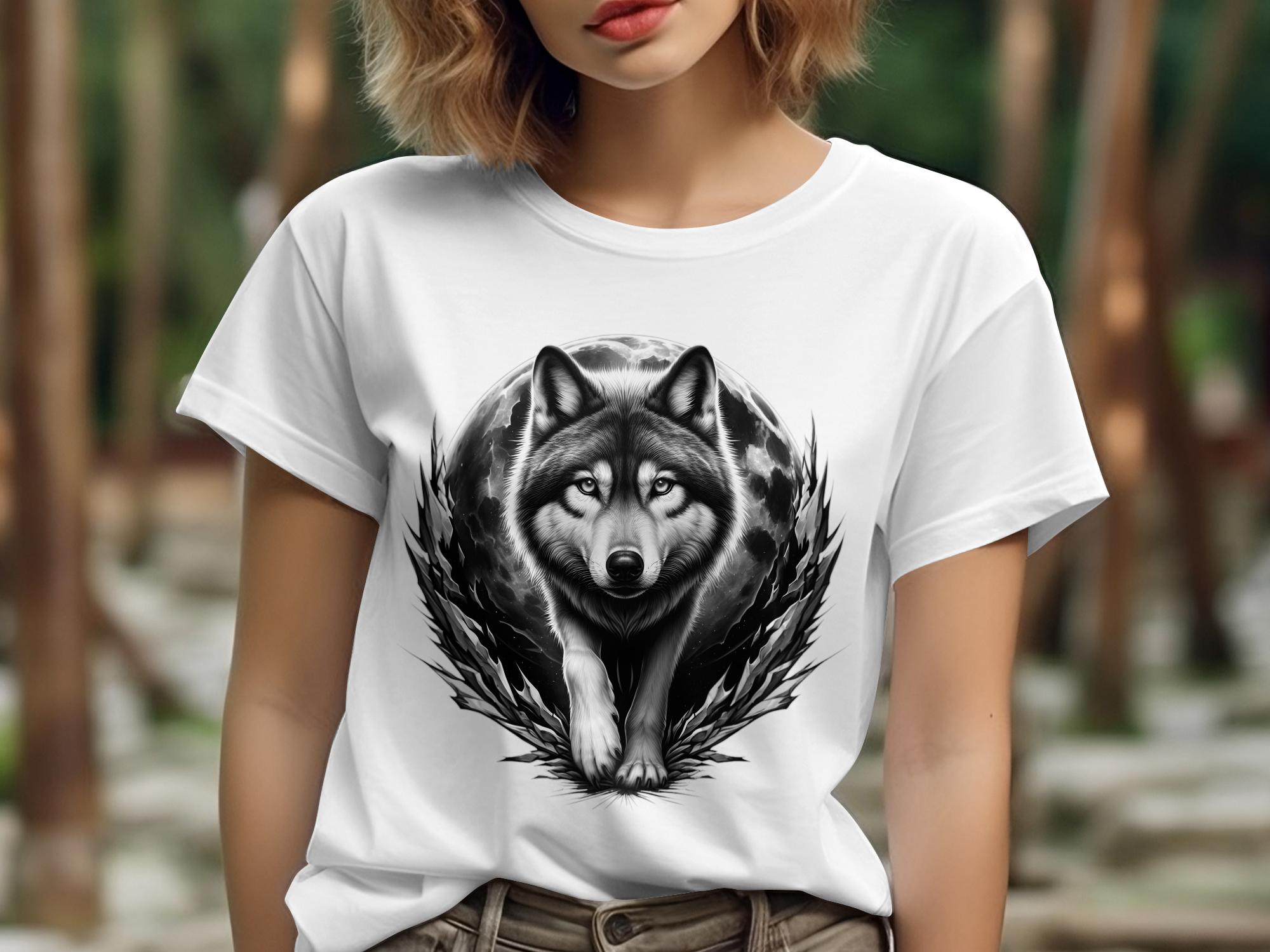 Moon Wolf - Coloured Gildan T-Shirt Realistic Animal Talisman Unisex Mythology Tee Graphic Design