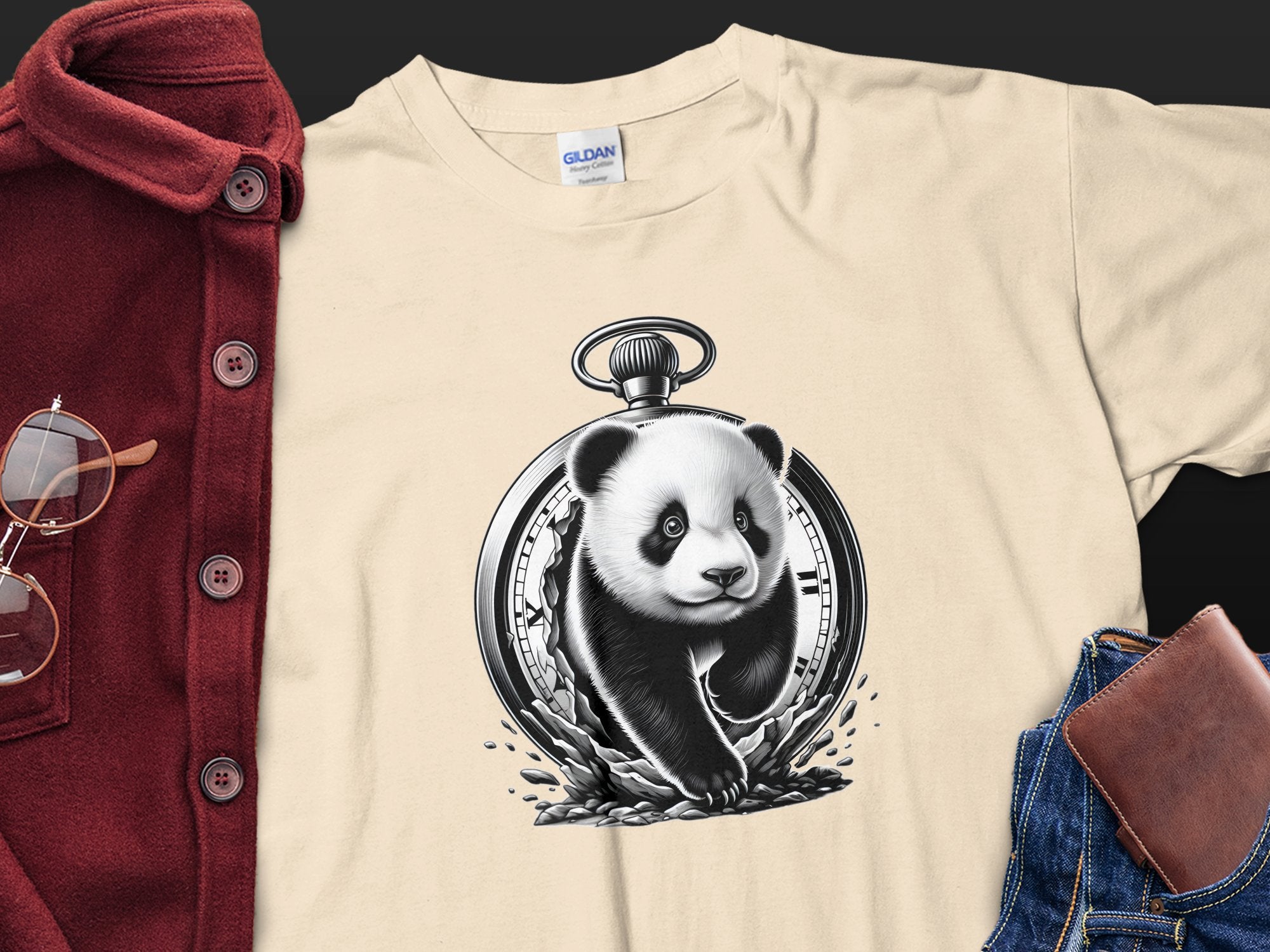 Panda - Coloured Gildan T-Shirt Realistic Animal Talisman Unisex Cute Tee Graphic Design