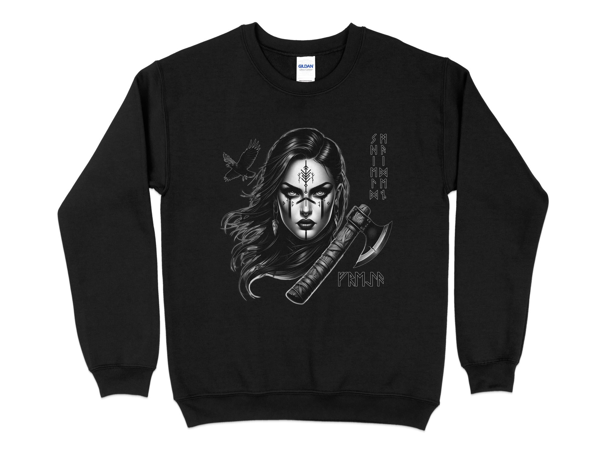 Viking Shield Maiden - Coloured Gildan Sweatshirt Realistic Norse Talisman Men Women Unisex Valhalla Tee Graphic Design