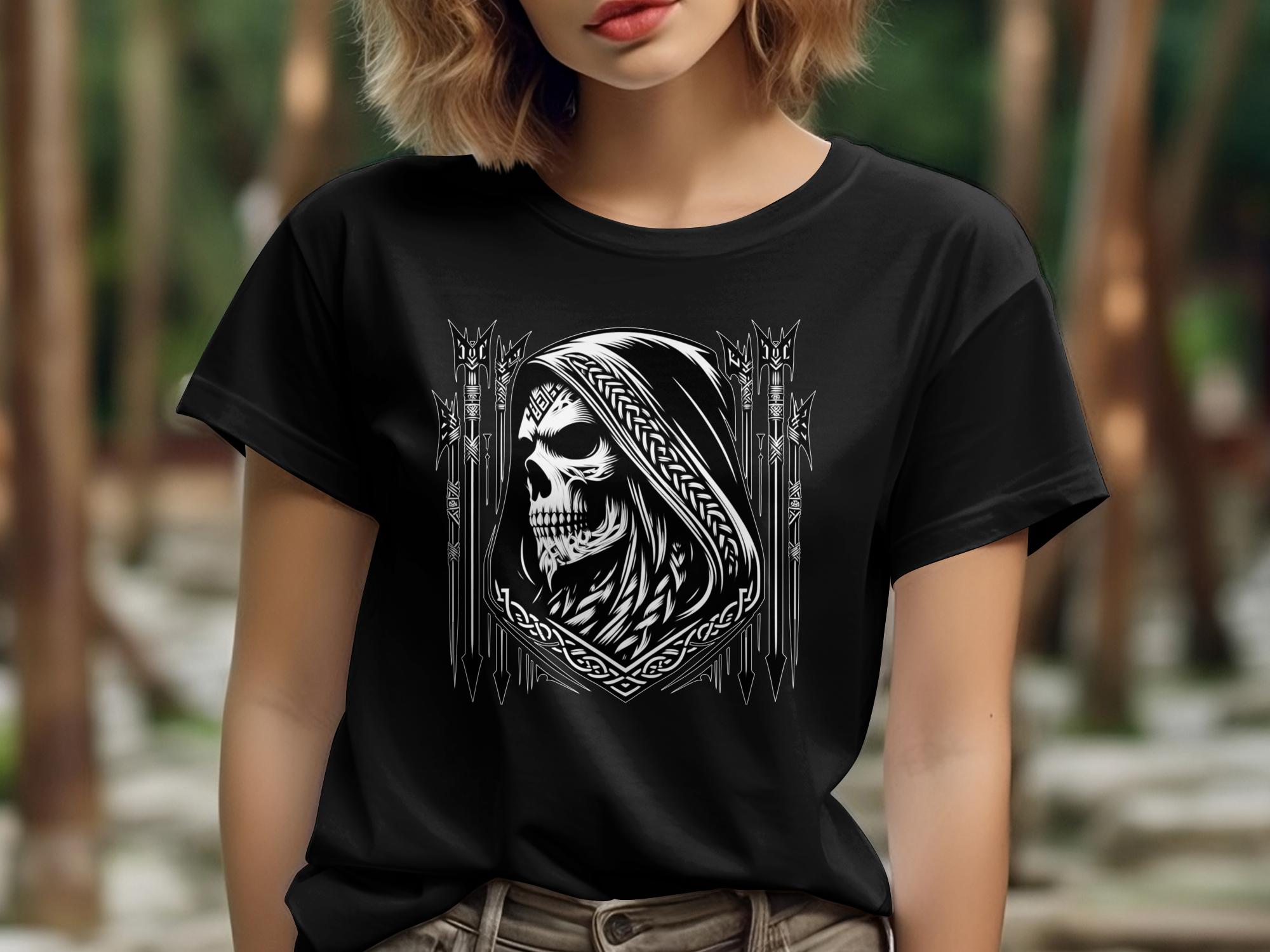 Grim Reaper - Black White Gildan T-Shirt Commemorative Talisman Unisex Tee Graphic Design