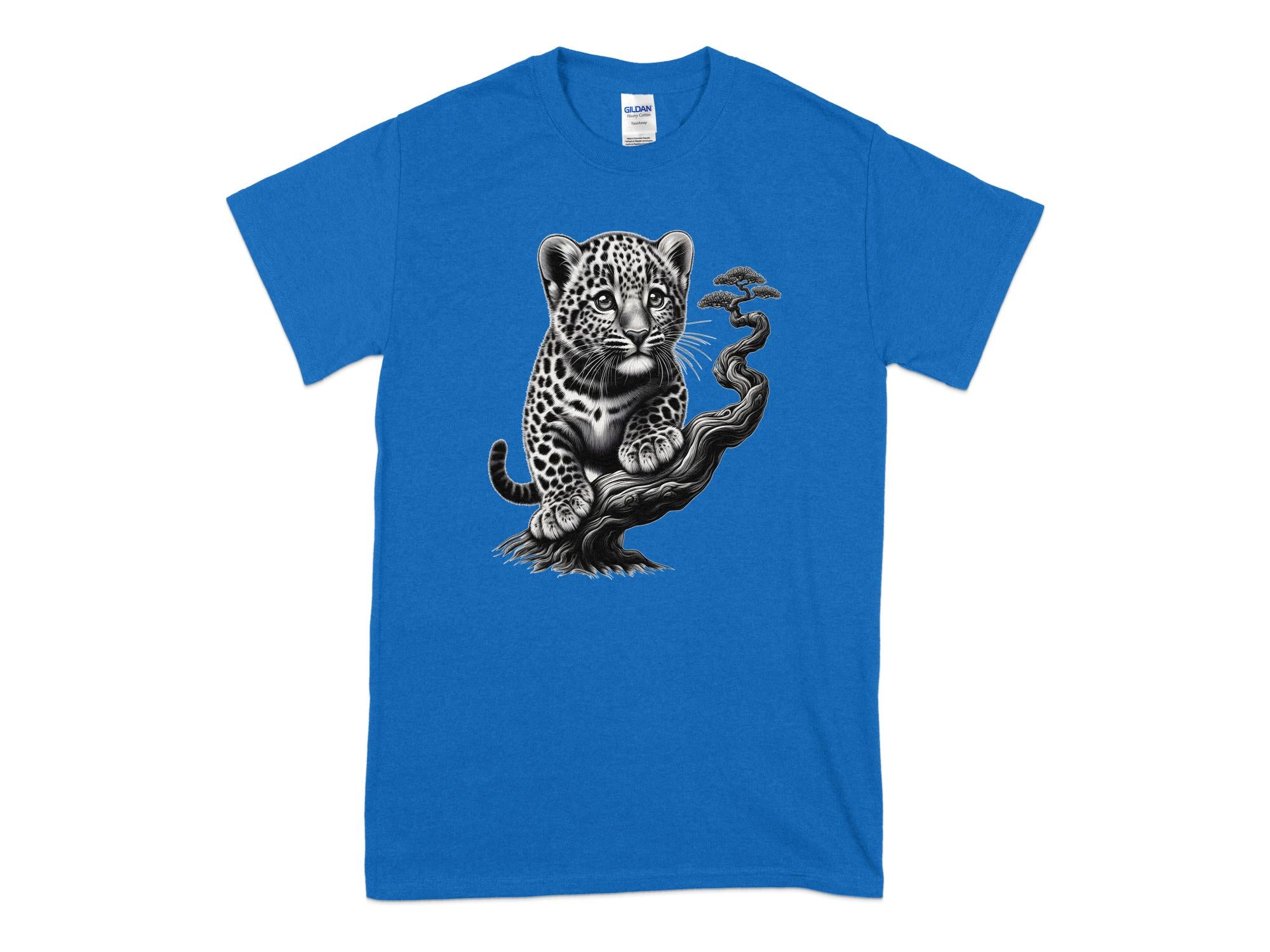 Leopard Bonsai - Coloured Gildan T-Shirt Realistic Animal Talisman Unisex Cute Tee Graphic Design