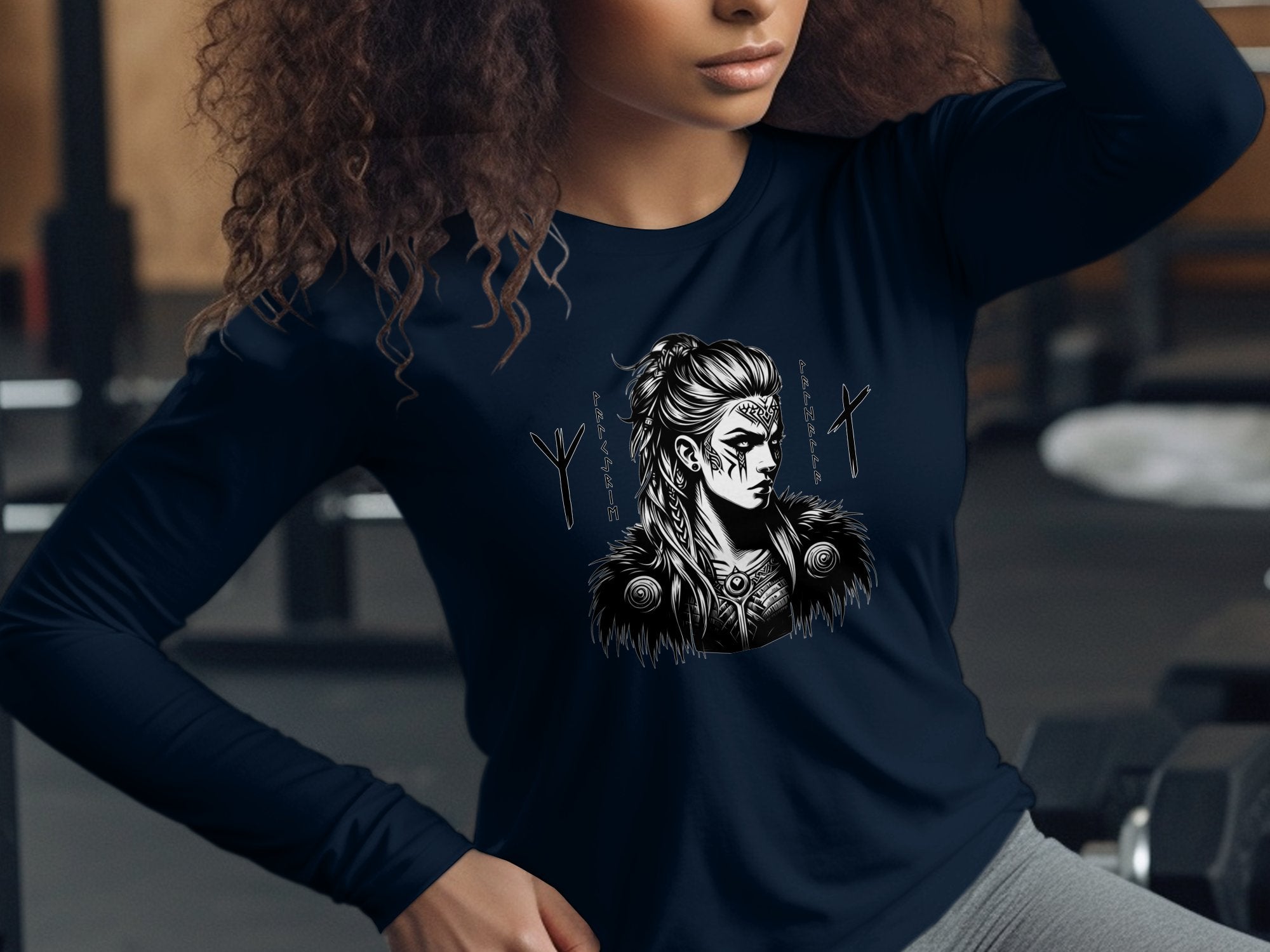 Viking Shield Maiden - Coloured Gildan Long Sleeve Realistic Norse Talisman Men Women Unisex Valhalla Tee Graphic Design