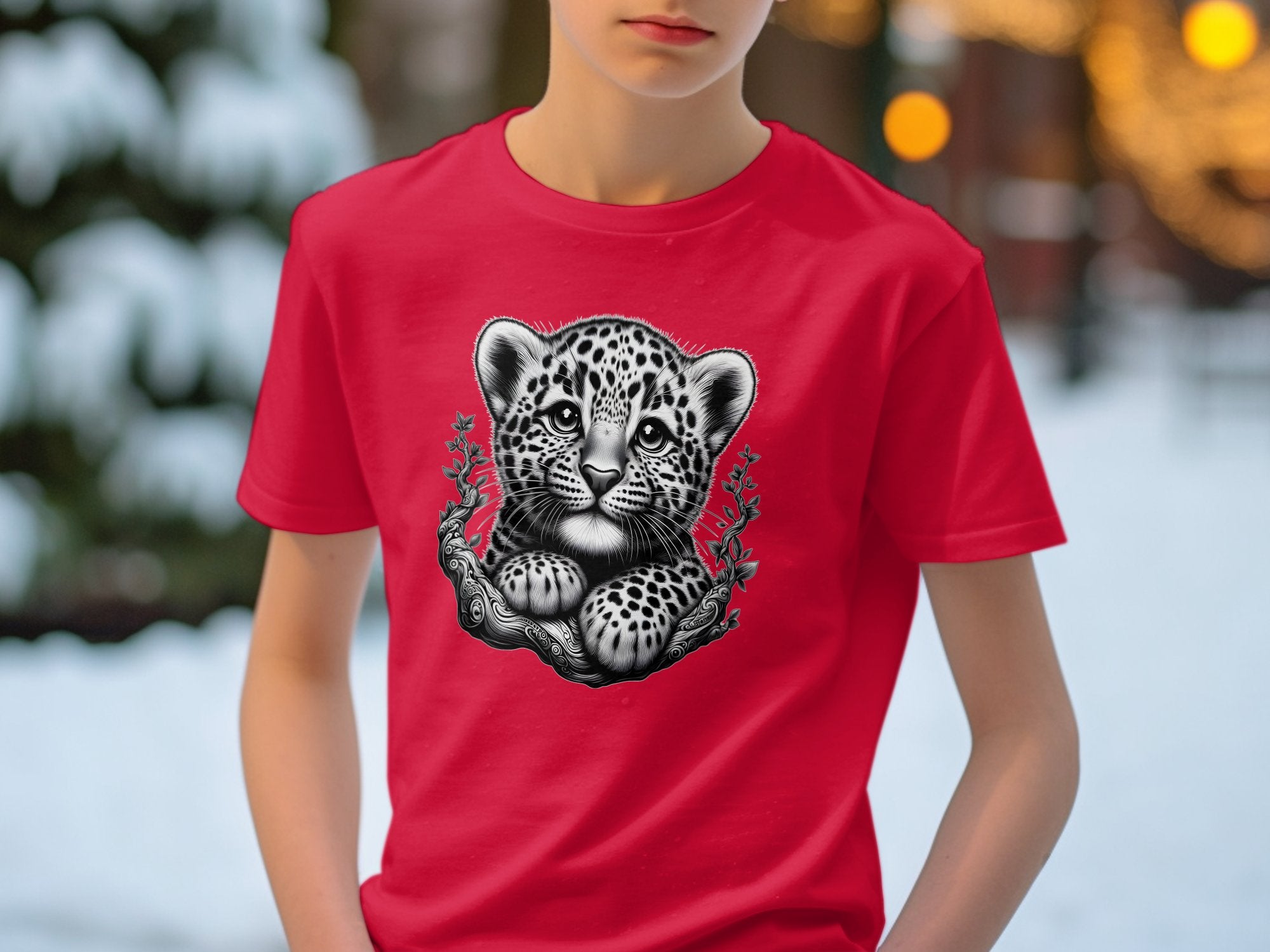 Leopard Bonsai - Coloured Gildan Kids T-Shirt Realistic Animal Talisman Unisex Cute Tee Graphic Design