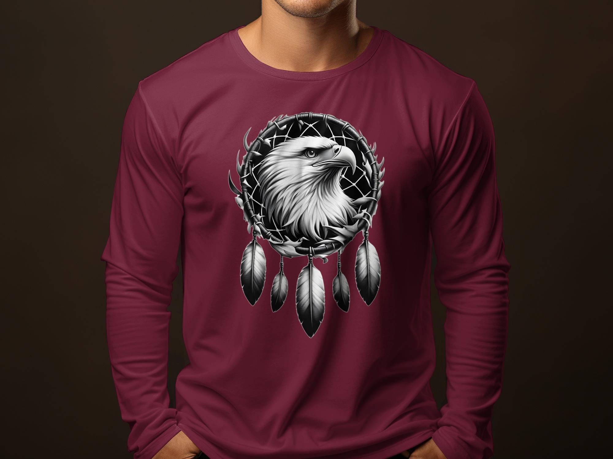 Dreamcatcher Eagle - Coloured Gildan Long Sleeve Realistic Native American Talisman Unisex Mythology Tee Graphic Design