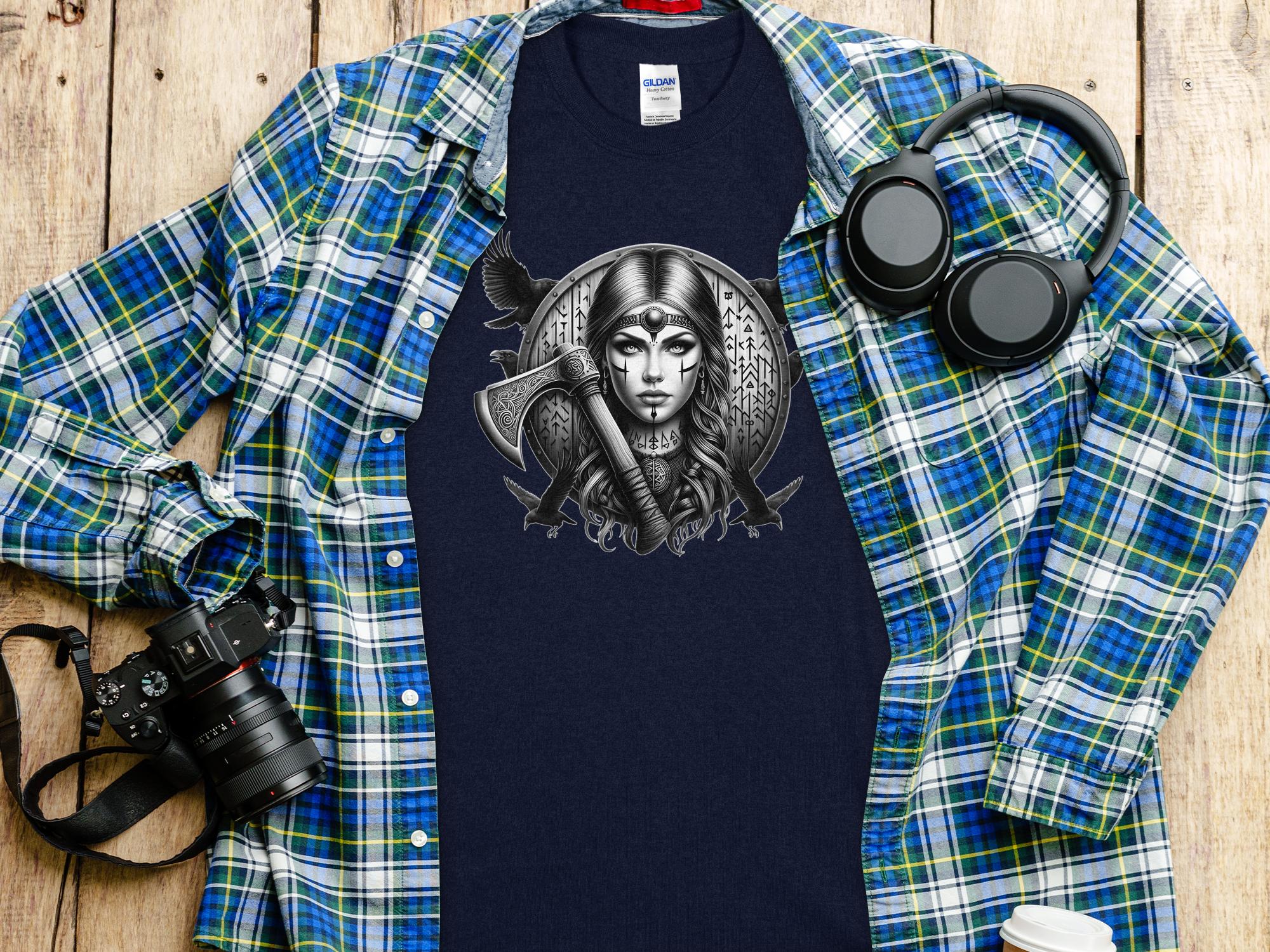 Viking Shield Maiden - Coloured Gildan T Shirt Realistic Norse Talisman Men Women Unisex Valhalla Tee Graphic Design