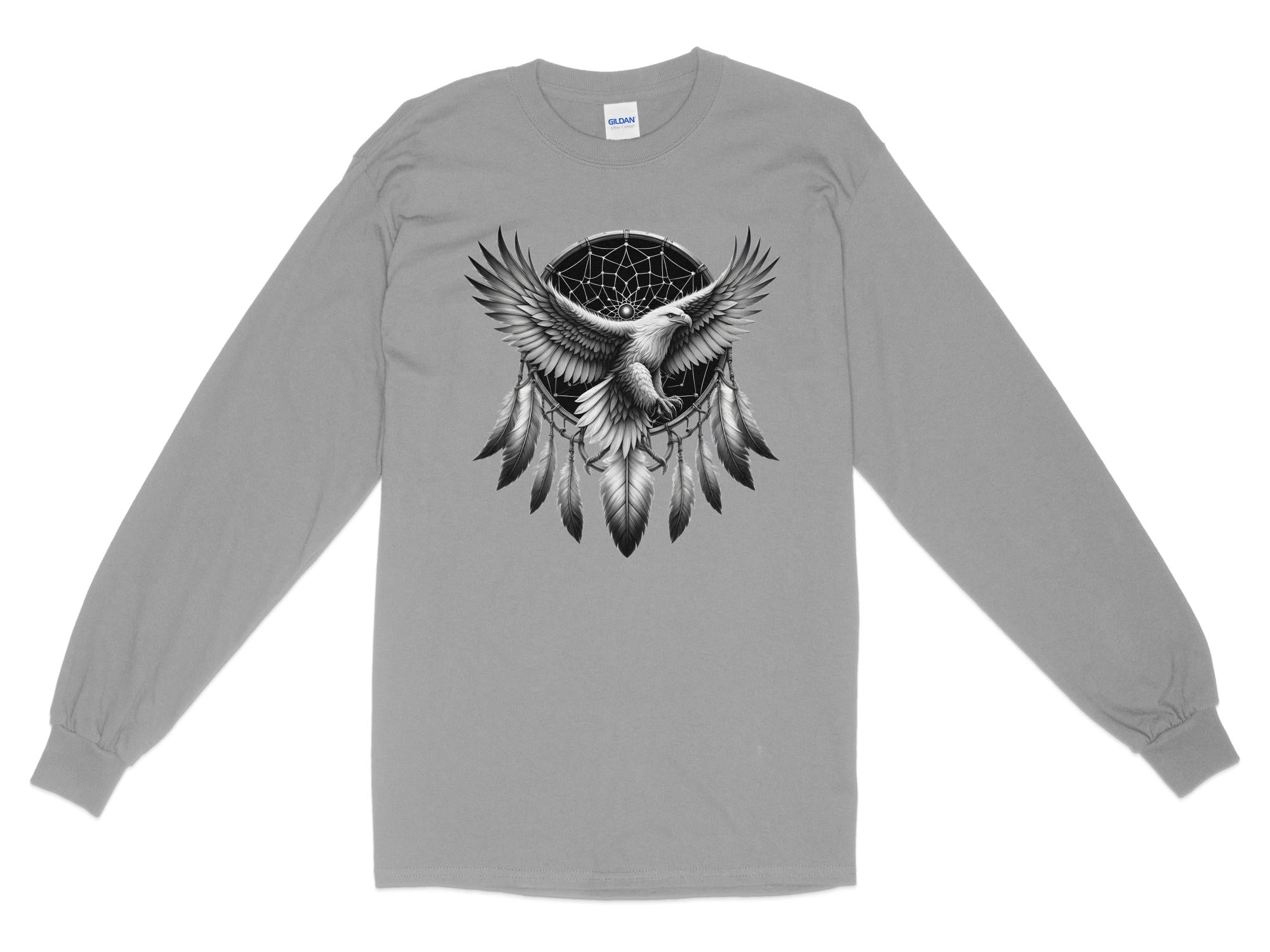 Dreamcatcher Eagle - Coloured Gildan Long Sleeve Realistic Native American Talisman Unisex Mythology Tee Graphic Design