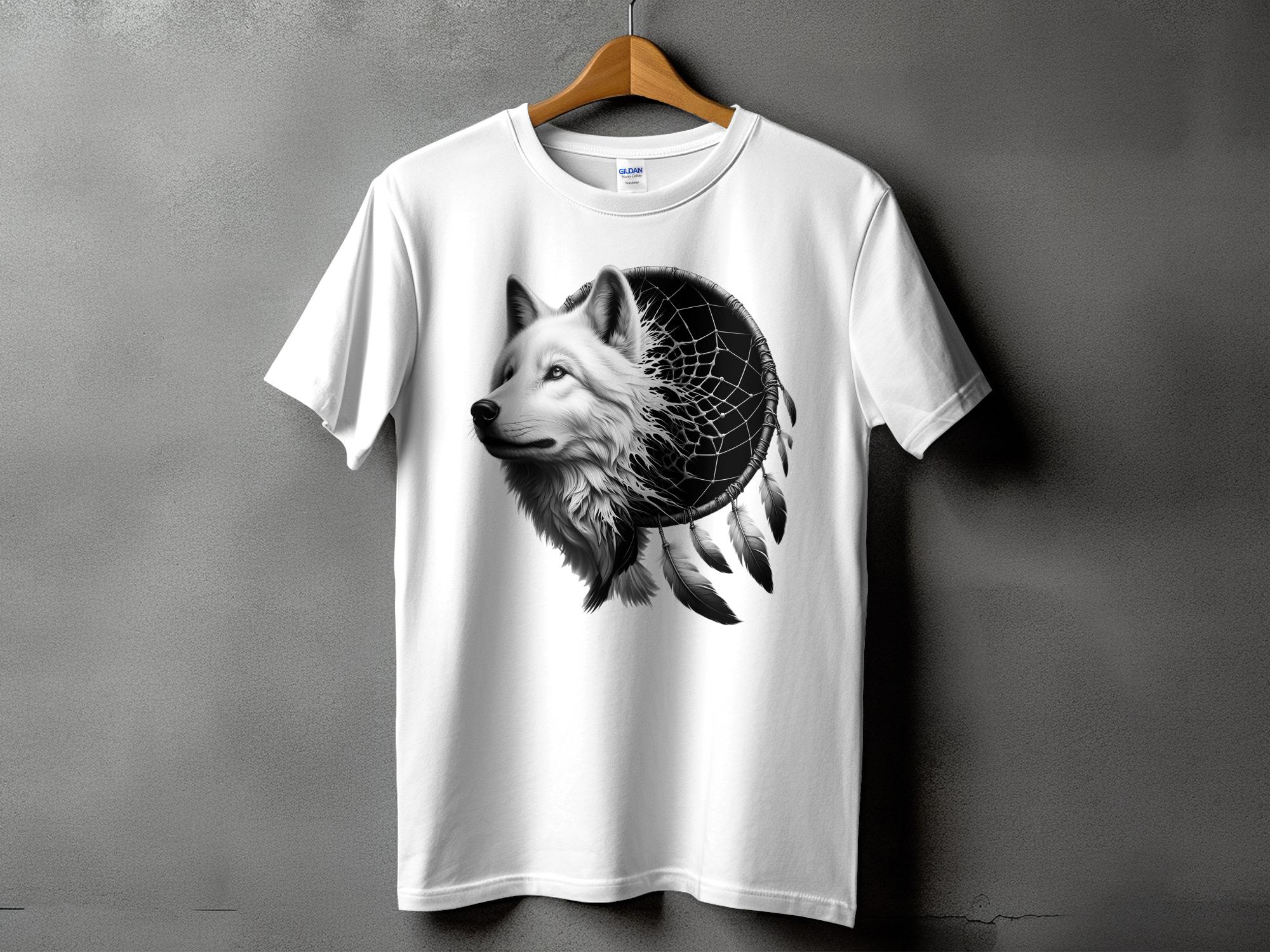 Dreamcatcher Wolf - Coloured Gildan T-Shirt Realistic Native American Talisman Unisex Mythology Tee Graphic Design