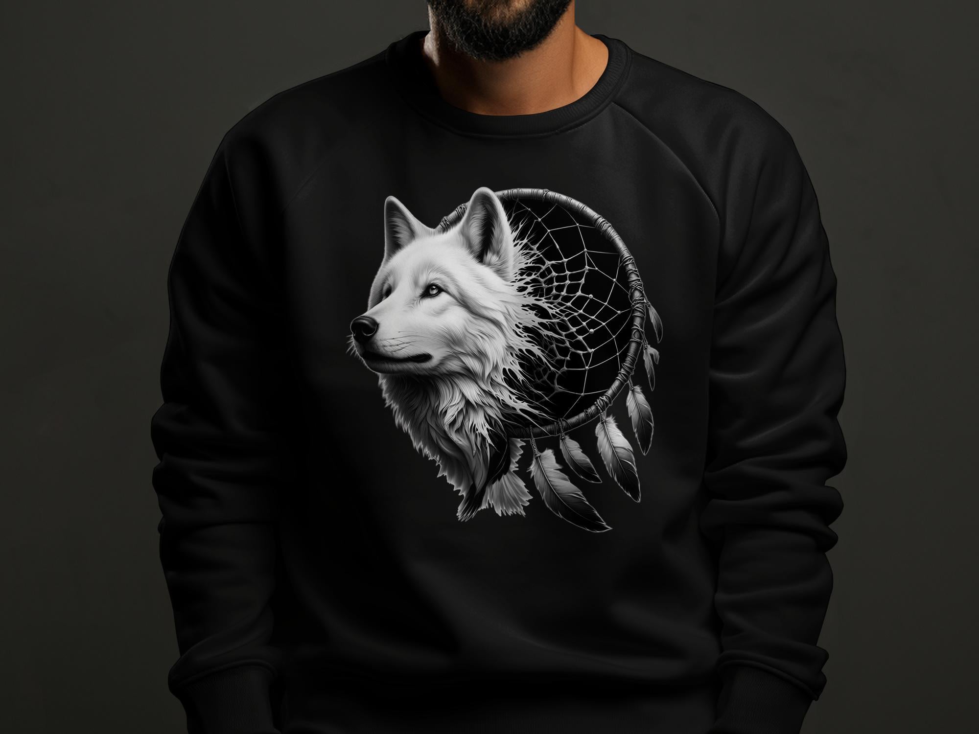 Dreamcatcher Wolf - Coloured Gildan Sweatshirt Realistic Native American Talisman Unisex Mythology Tee Graphic Design