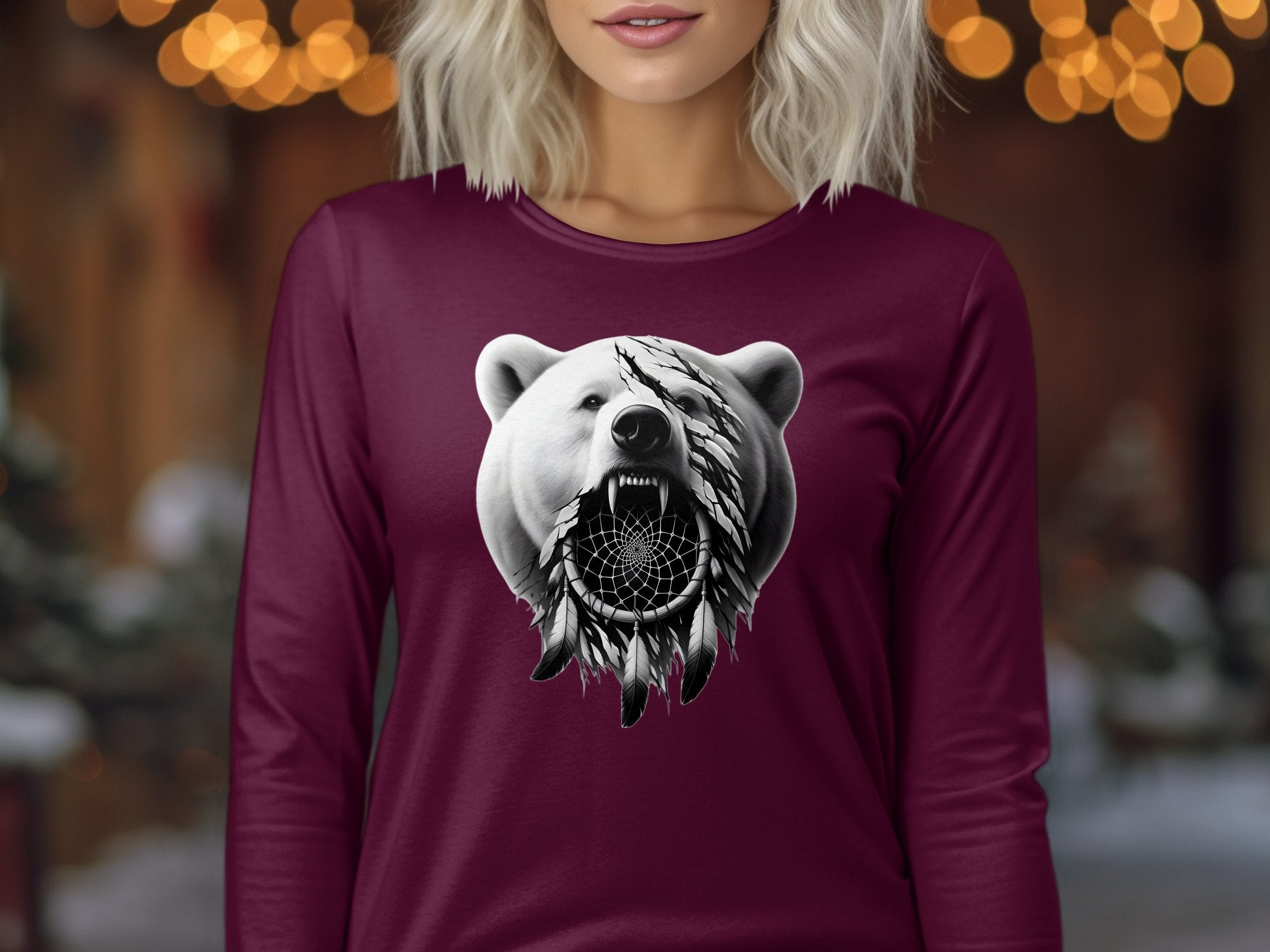 Dreamcatcher Bear - Coloured Gildan Long Sleeve Realistic Native American Talisman Unisex Mythology Tee Graphic Design