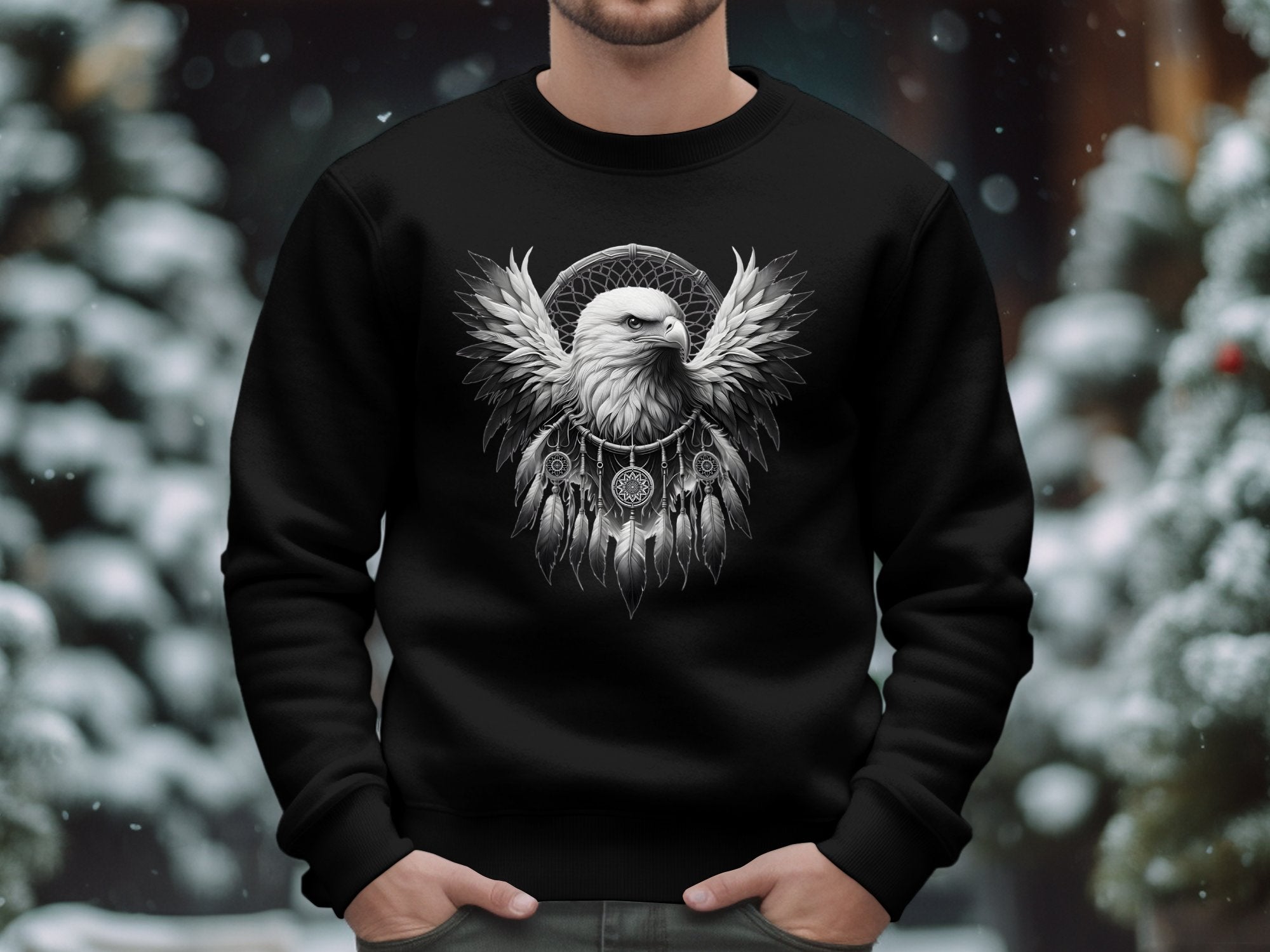 Dreamcatcher Eagle - Coloured Gildan Sweatshirt Realistic Native American Talisman Unisex Mythology Tee Graphic Design