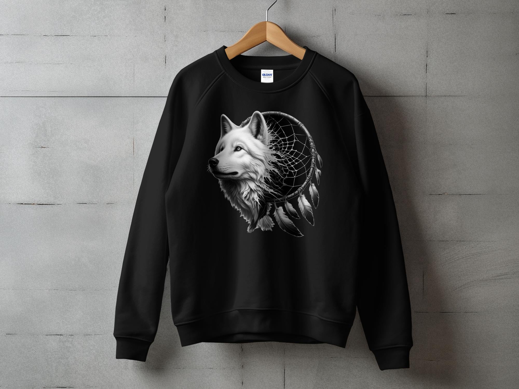 Dreamcatcher Wolf - Coloured Gildan Sweatshirt Realistic Native American Talisman Unisex Mythology Tee Graphic Design