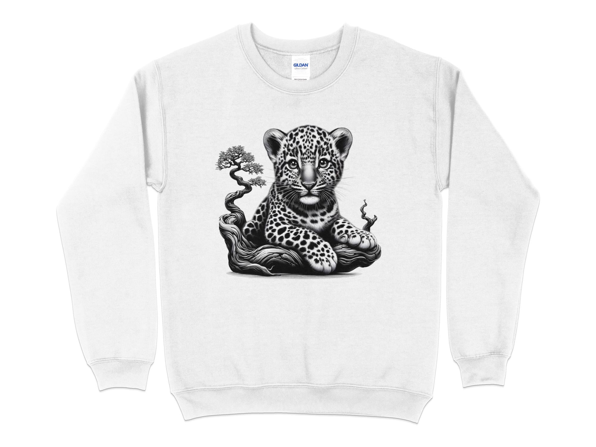 Leopard Bonsai - Coloured Gildan Sweatshirt Realistic Animal Talisman Unisex Cute Tee Graphic Design