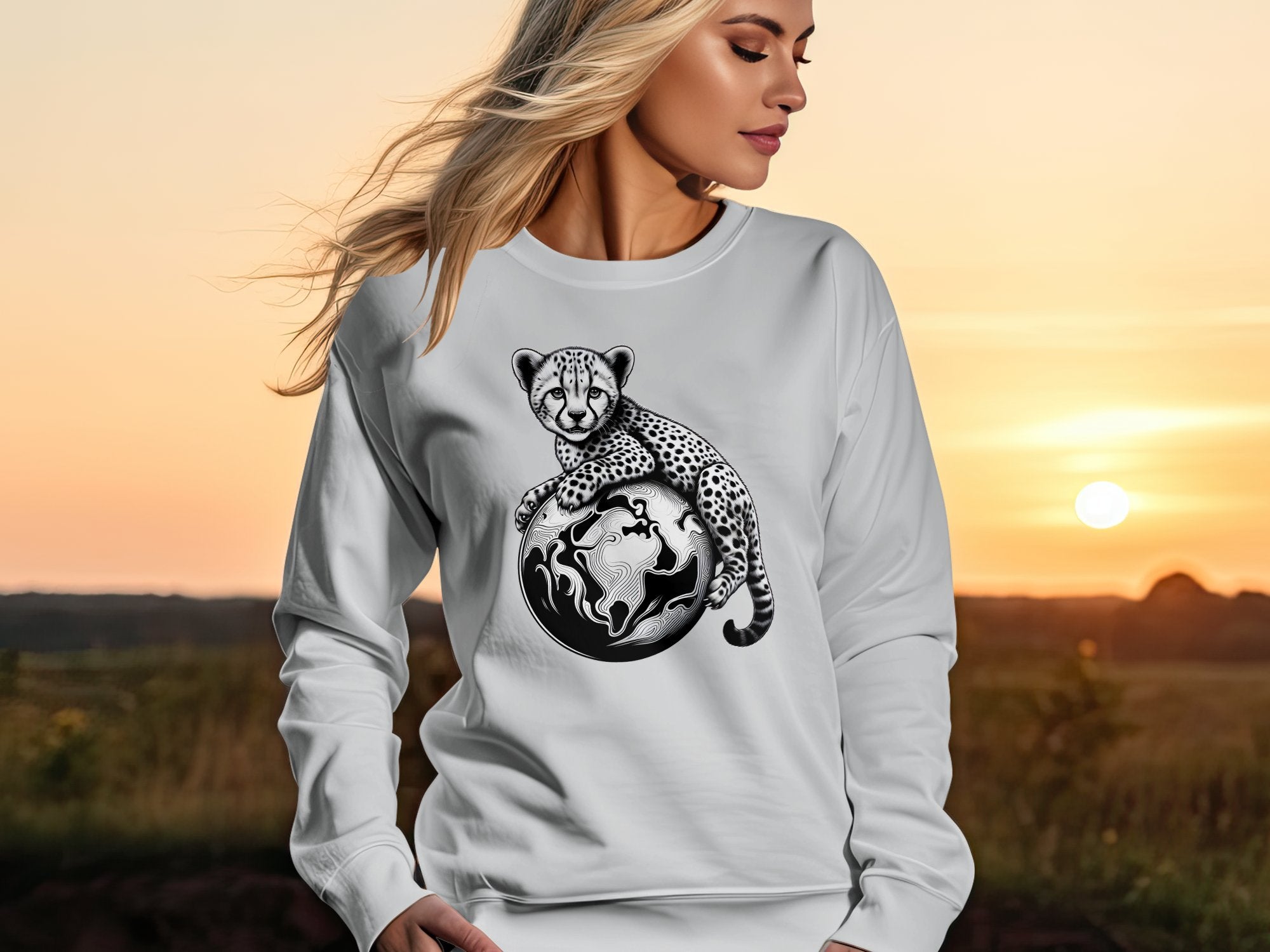 Cheetah World - Coloured Gildan Sweatshirt Realistic Animal Talisman Unisex Cute Tee Graphic Design