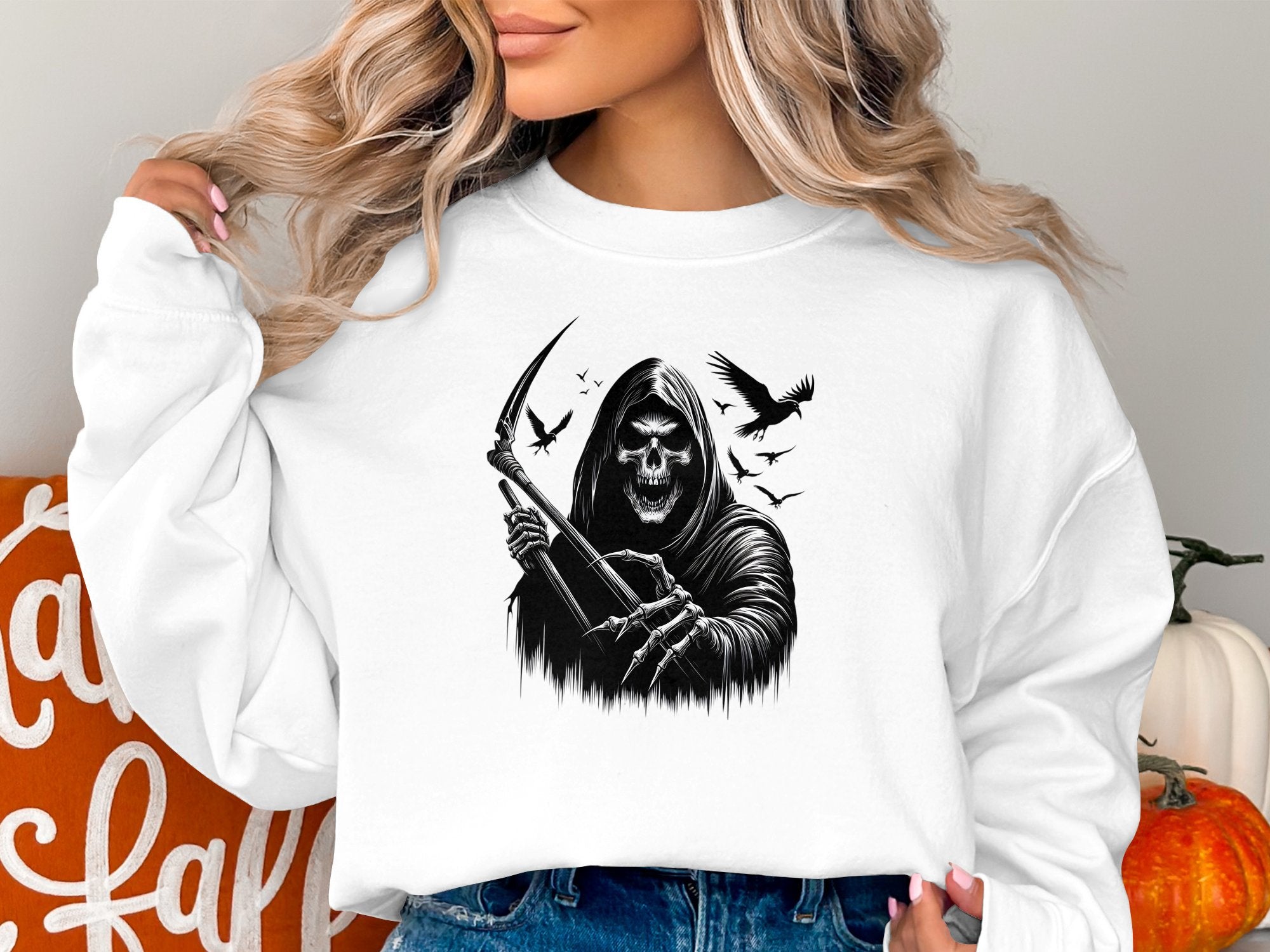 Grim Reaper - Black White Gildan Sweatshirt Commemorative Talisman Unisex Tee Graphic Design