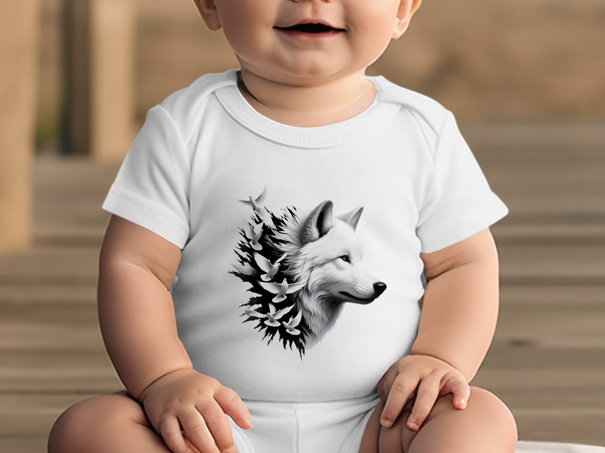 Wolf x Doves - Coloured Toddler Bodysuit Realistic Animal Talisman Unisex Tee Graphic Design