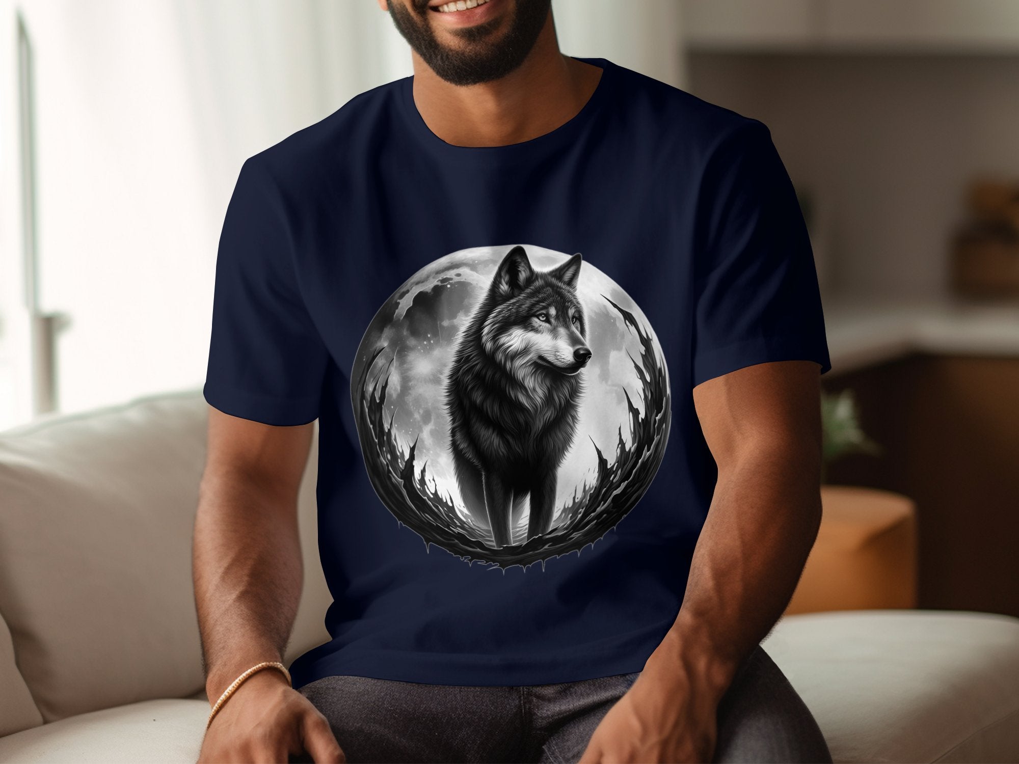 Moon Wolf - Coloured Gildan T-Shirt Realistic Animal Talisman Unisex Mythology Tee Graphic Design