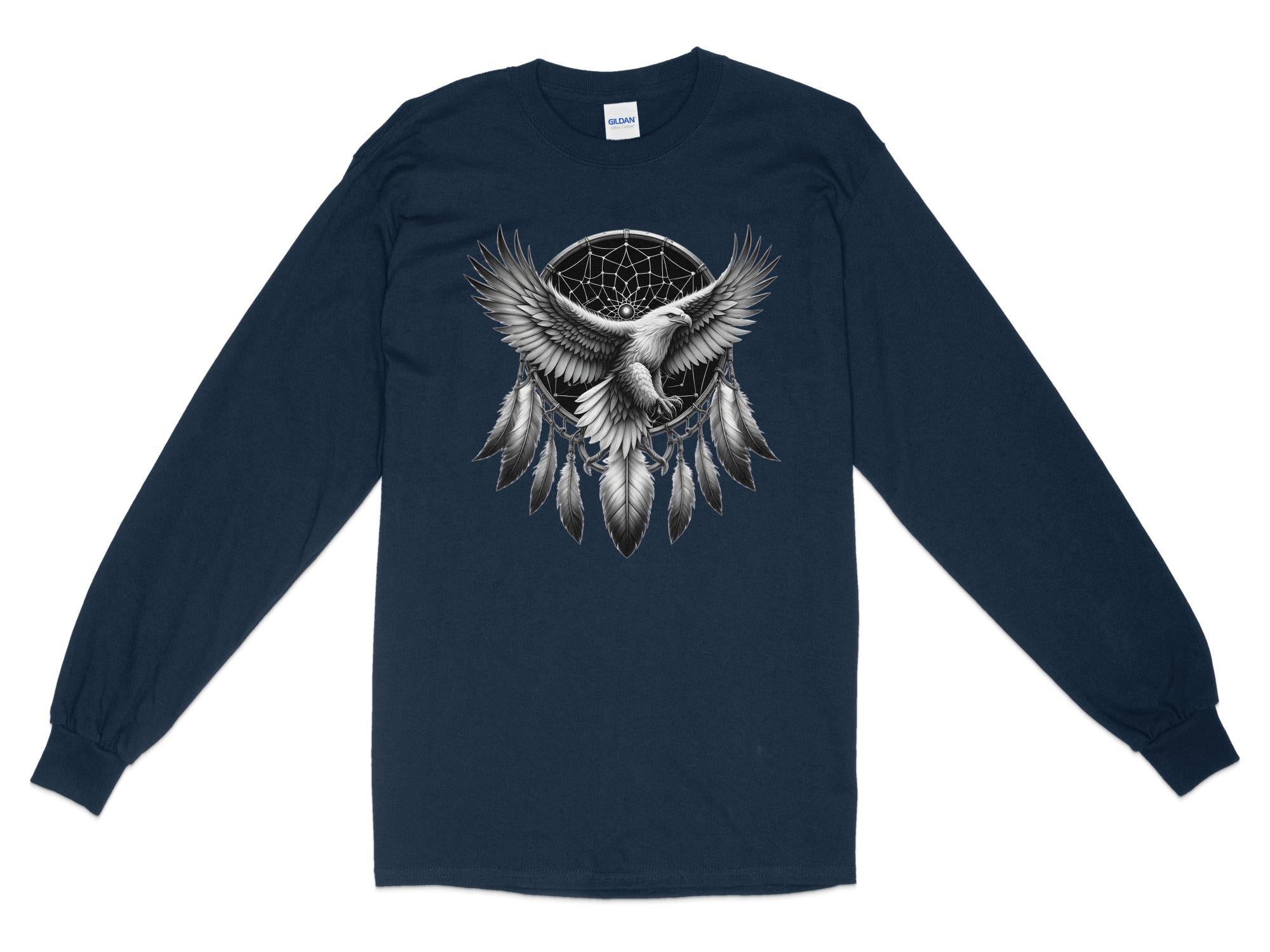 Dreamcatcher Eagle - Coloured Gildan Long Sleeve Realistic Native American Talisman Unisex Mythology Tee Graphic Design