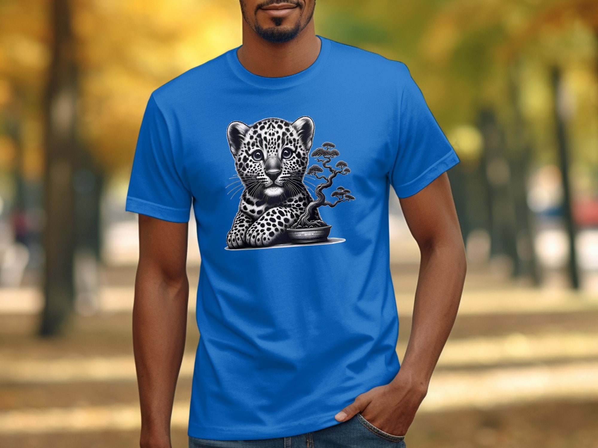 Leopard Bonsai - Coloured Gildan T-Shirt Realistic Animal Talisman Unisex Cute Tee Graphic Design