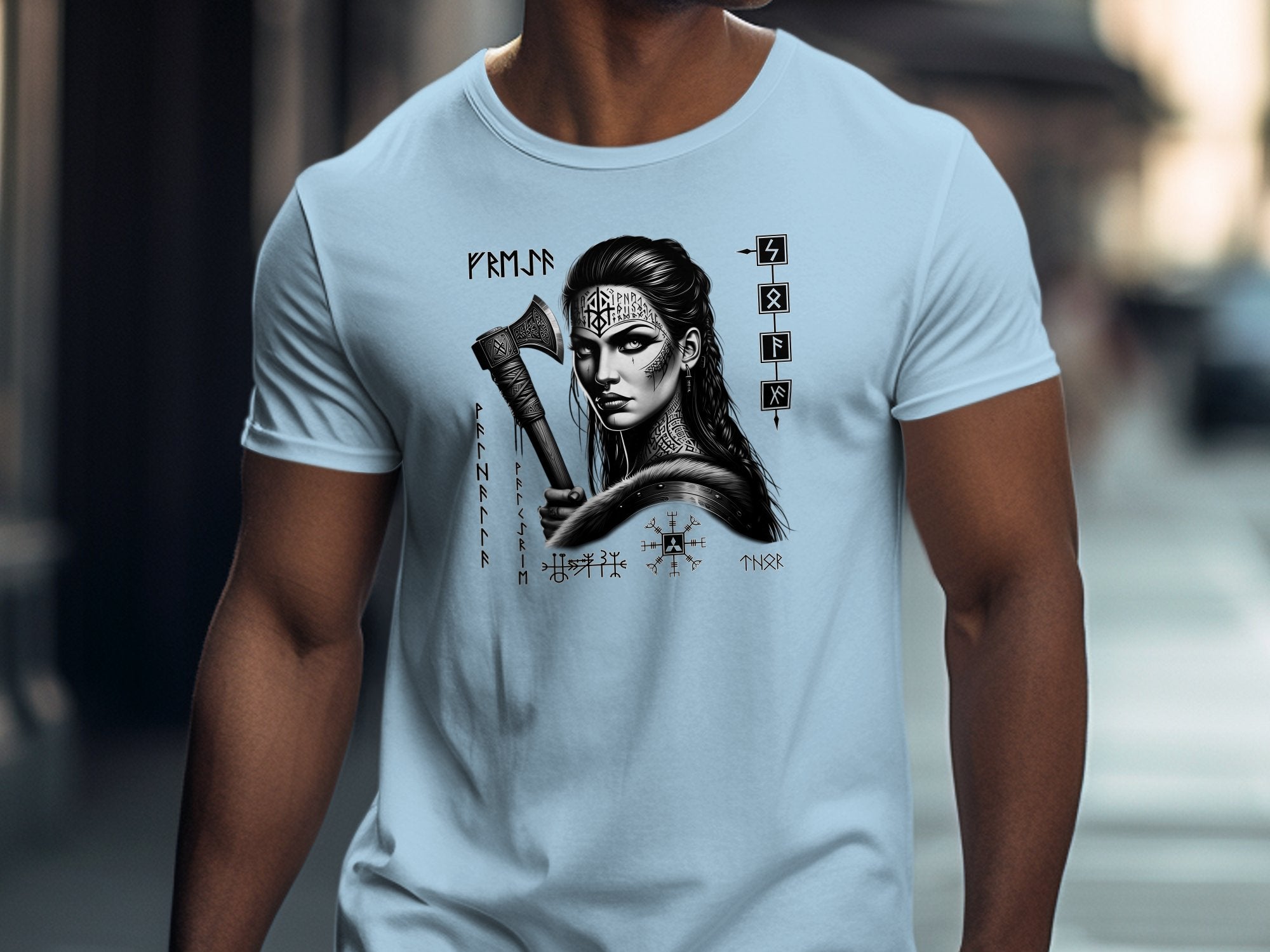 Viking Shield Maiden - Coloured Gildan T Shirt Realistic Norse Talisman Men Women Unisex Valhalla Tee Graphic Design