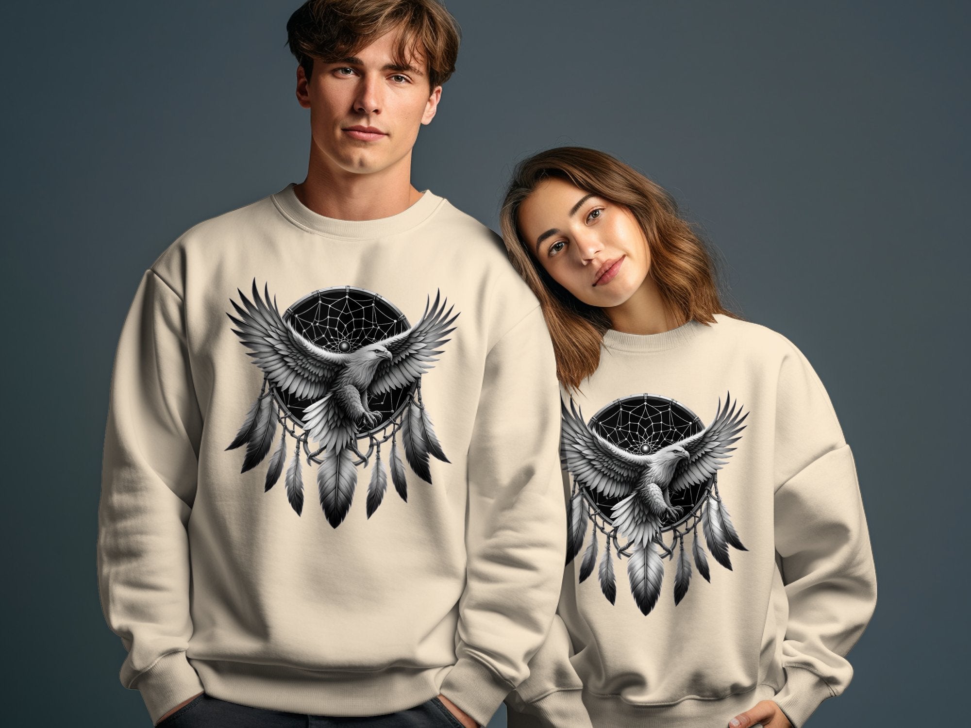 Dreamcatcher Eagle - Coloured Gildan Sweatshirt Realistic Native American Talisman Unisex Mythology Tee Graphic Design