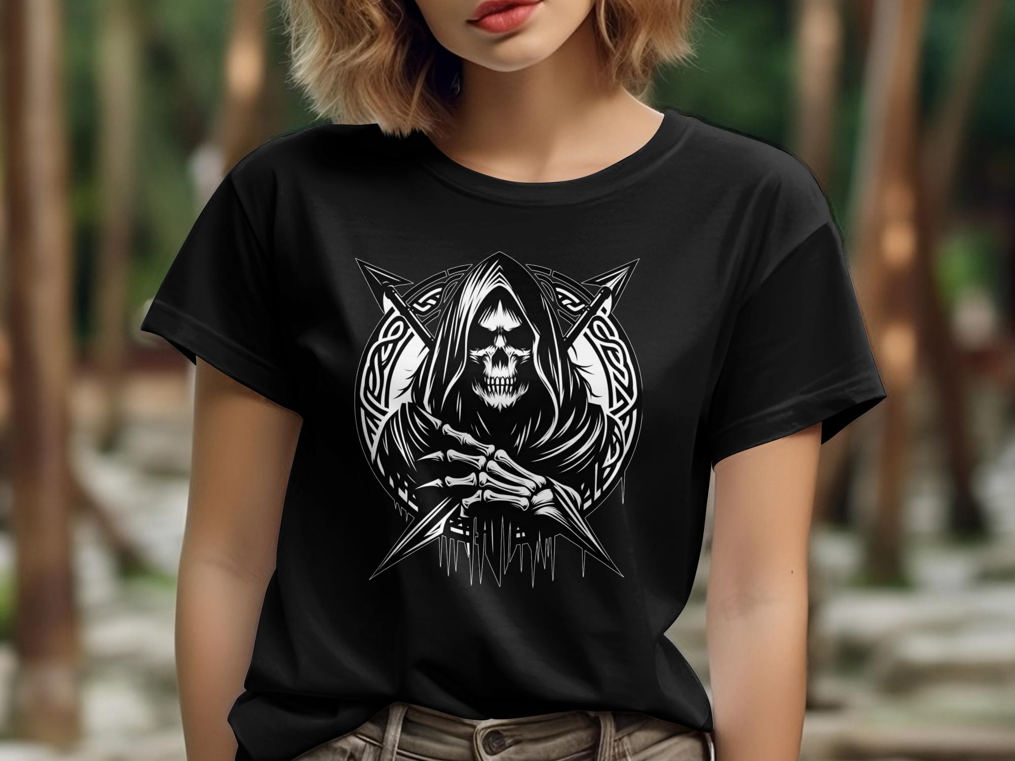 Grim Reaper - Black White Gildan T-Shirt Commemorative Talisman Unisex Tee Graphic Design